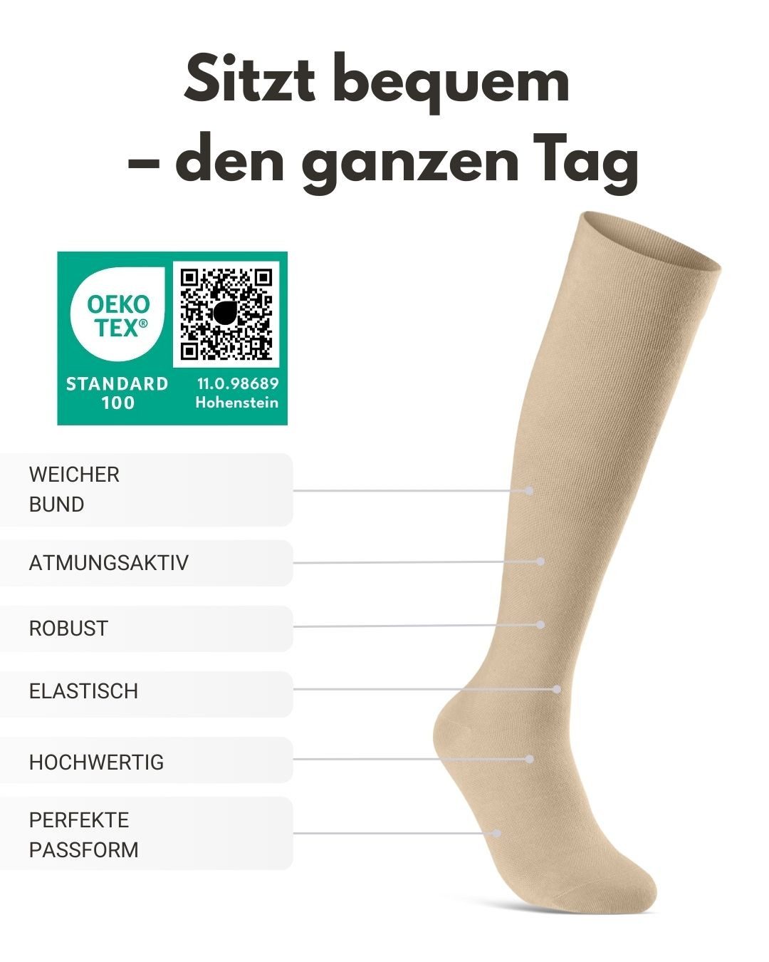 sockenkauf24 Stützkniestrümpfe Kompressionsstrümpfe Reisestrümpfe Stützstrümpfe mit Kompression (Natur, 2-Paar, 35-38) aus Baumwolle für Damen & Herren mit Komfortbund