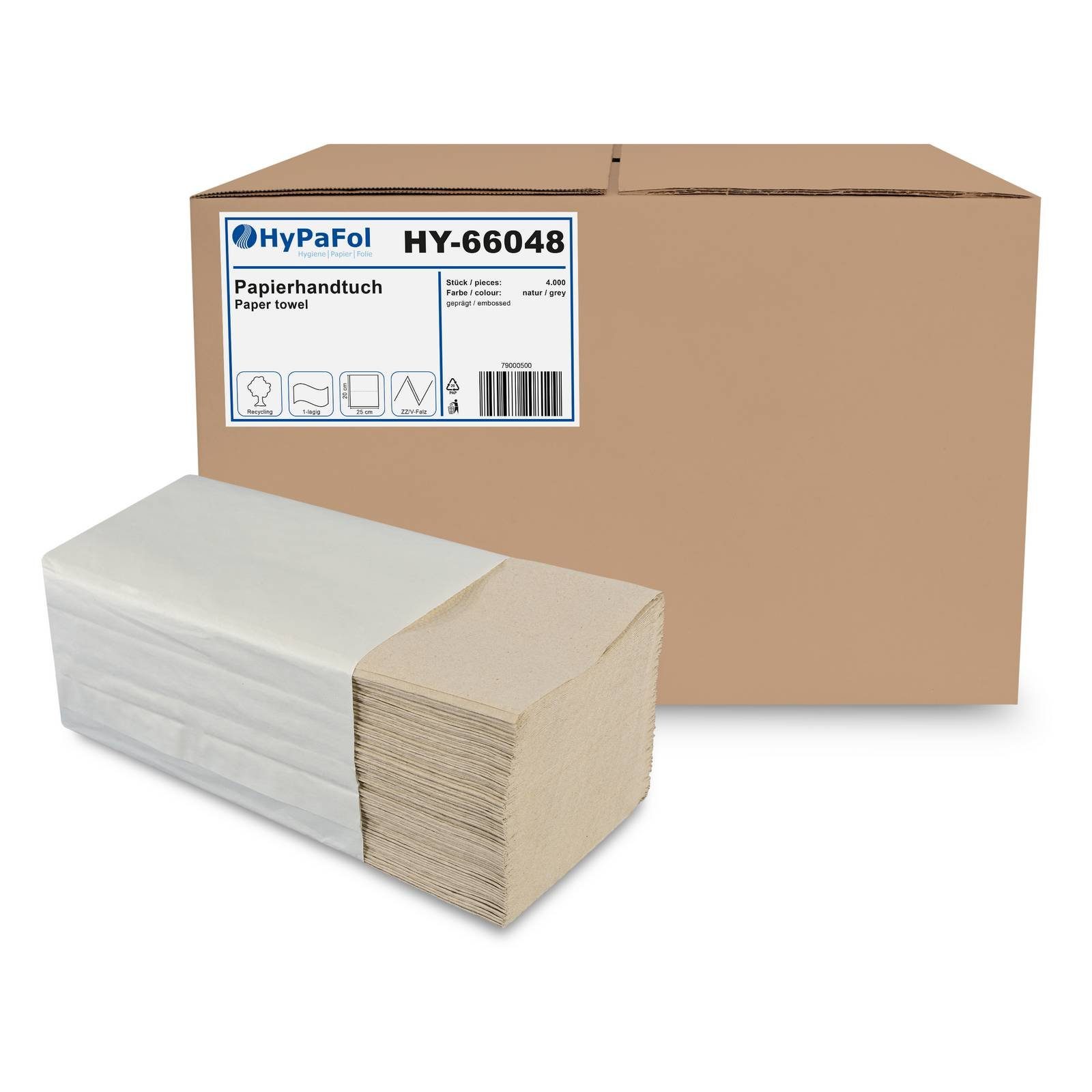 Hypafol Papierhandtuch 1-lagig, recycling, 25x20 cm, ZZ/V Falz, 4.000 Blatt (4000-St)