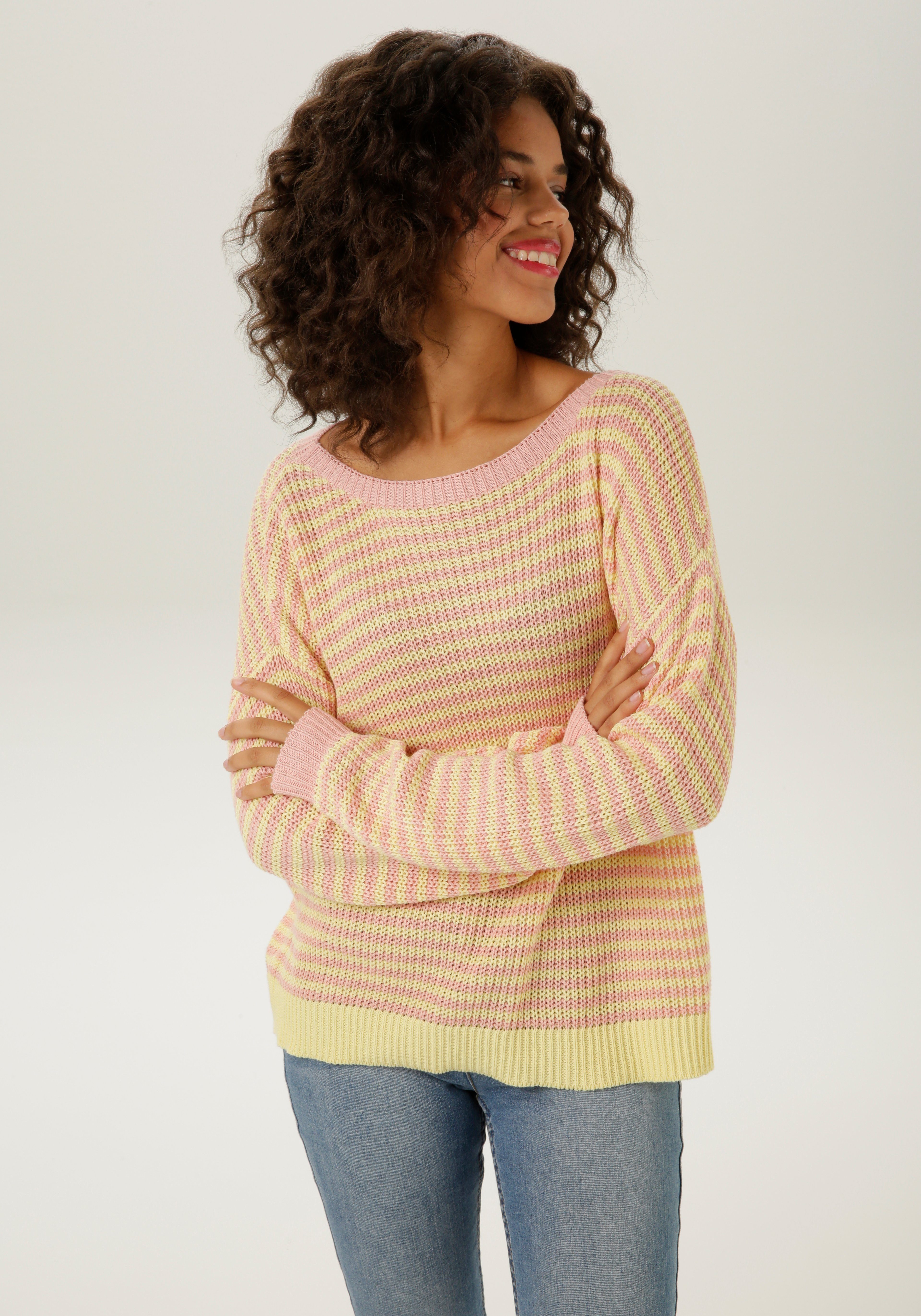 altrosa-gelb-gestreift - Streifen-Dessin im KOLLEKTION CASUAL pastellfarbenem NEUE Strickpullover Aniston