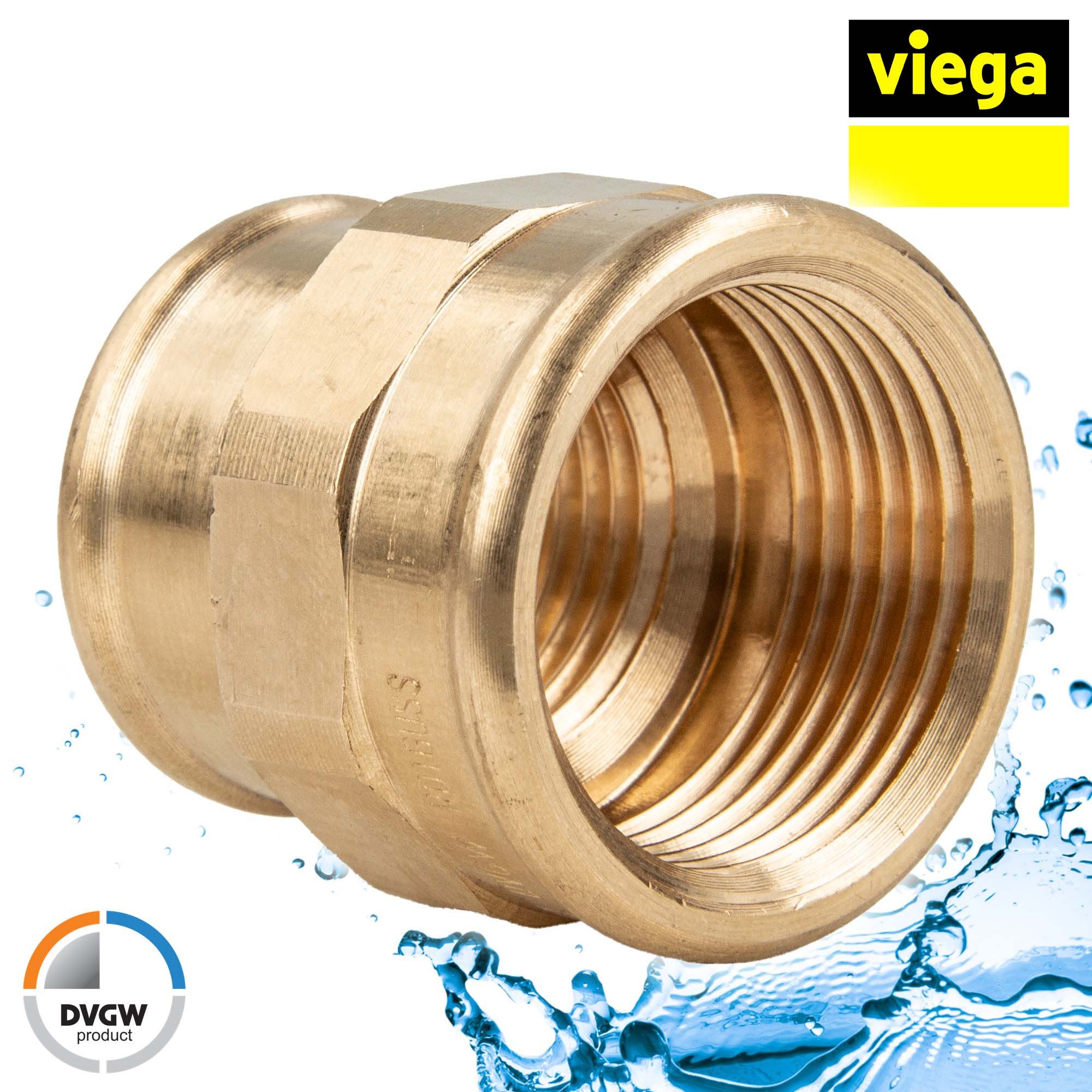 Viega Gewindefitting Rotguss Reduziermuffe IG/IG Typ 3240 DVGW, 1/2 x 3/8 Zoll