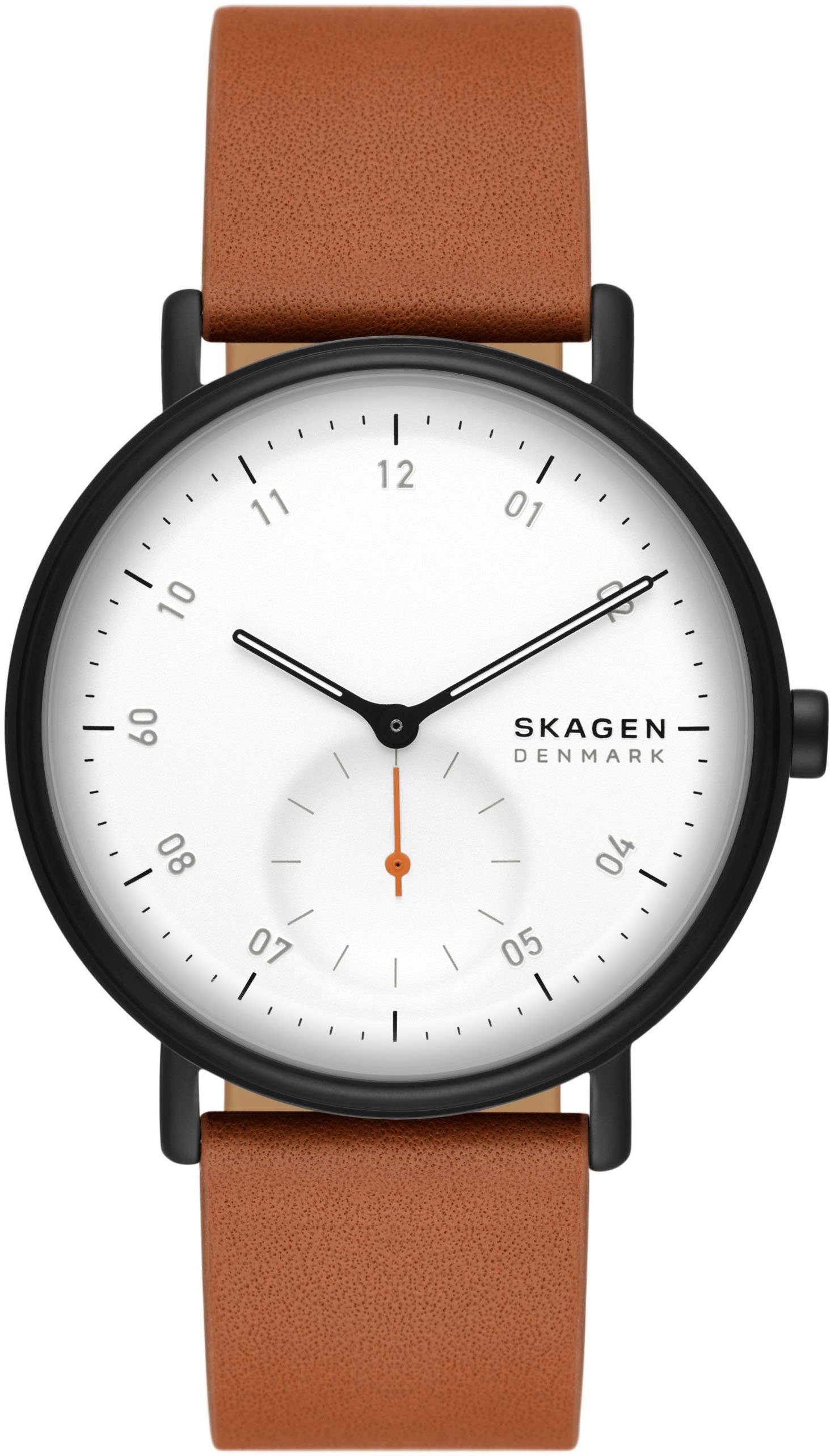 Skagen Quarzuhr KUPPEL, SKW6889, Armbanduhr, Herrenuhr, analog, dezentrale Sekunde, Lederarmband