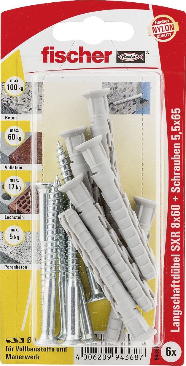 fischer Schrauben- und Dübel-Set Fischer Langschaftdübel SXR 8.0 x 60 mm - 6 Stück