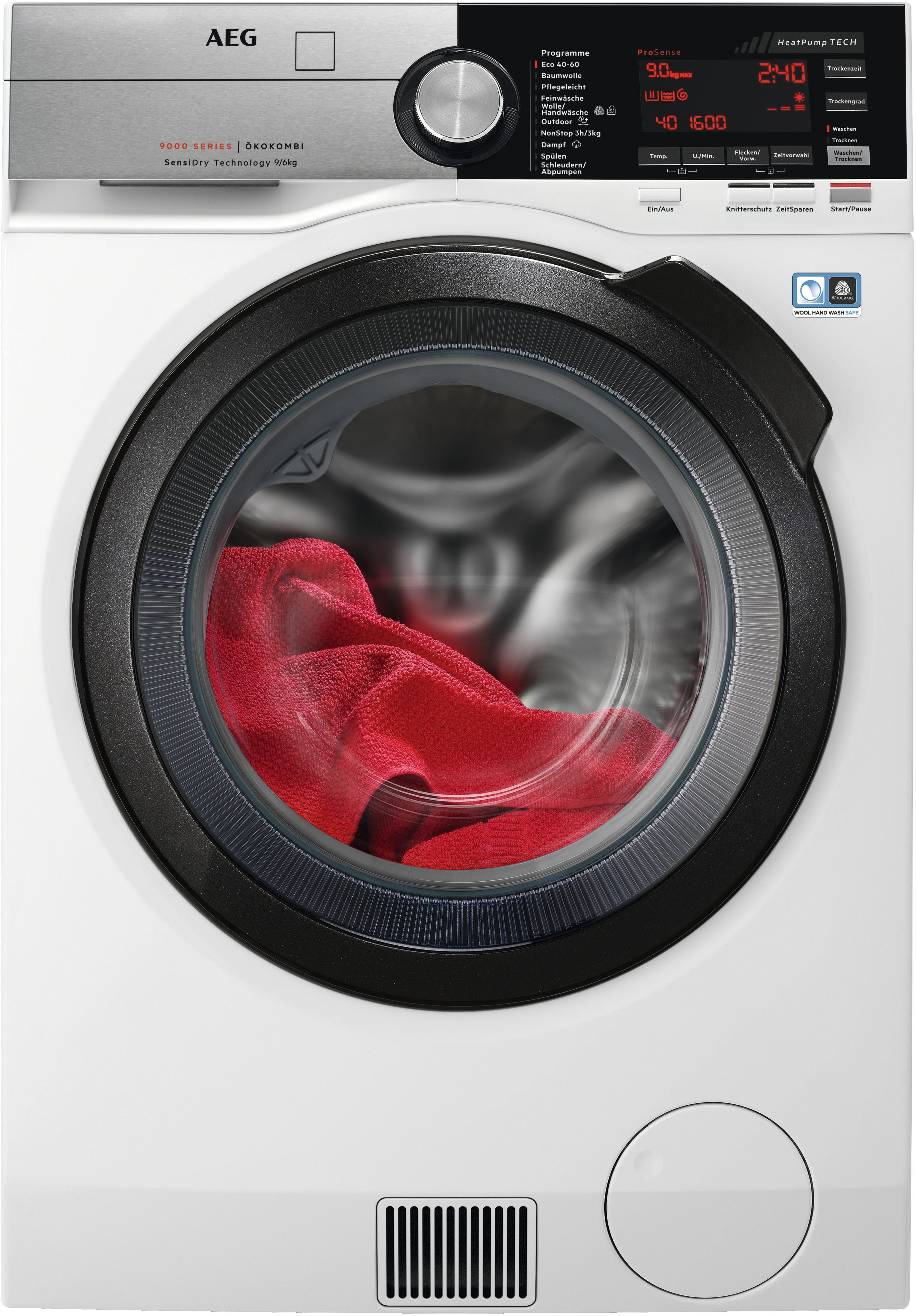 AEG Waschtrockner 9000 SensiDry® L9WEF80690, 9 kg, 6 kg, 1600 U/min, AbsoluteCare®: Wärmepumpe und kein Einlaufen von Wolle und Seide