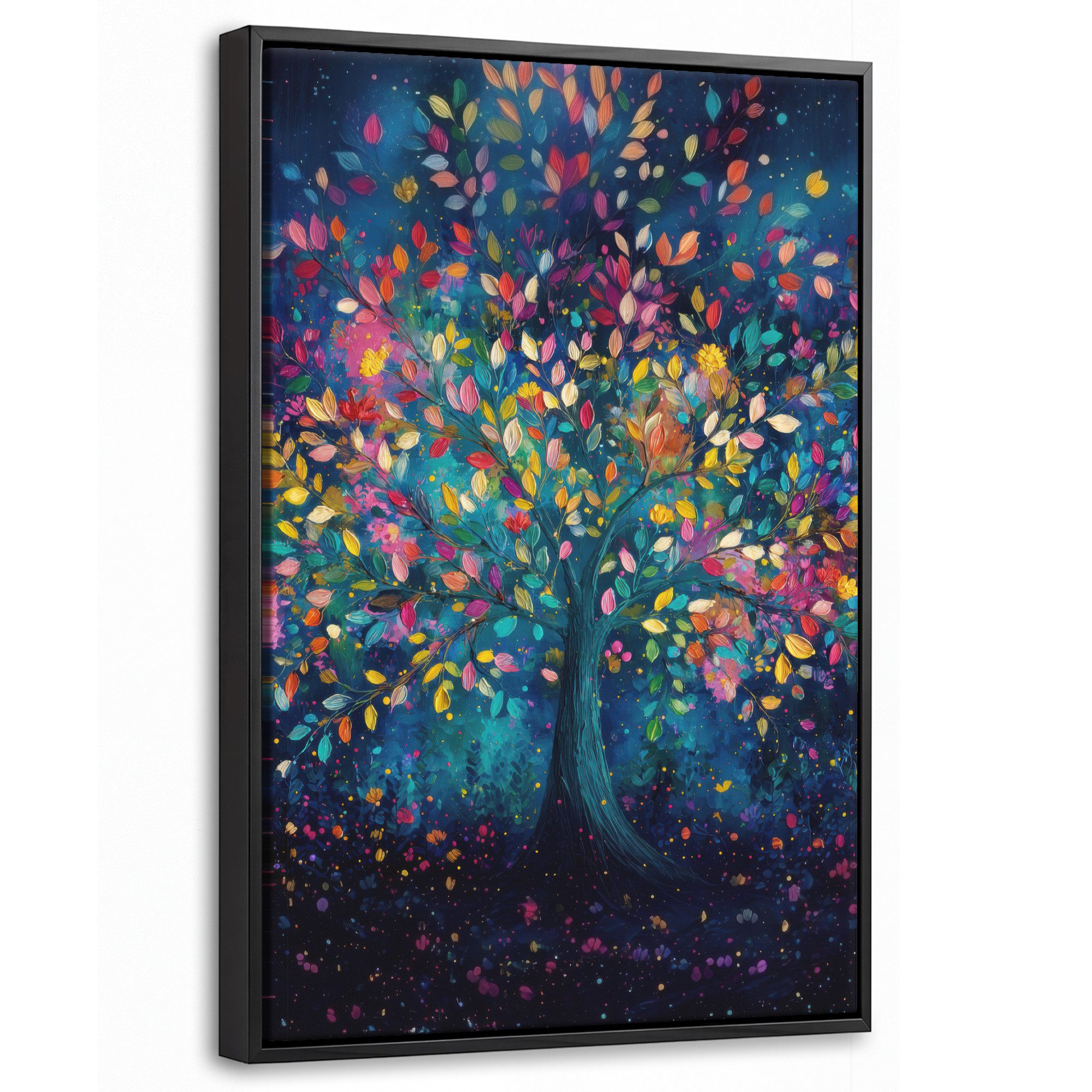 OneMillionCanvasses® Leinwandbild mit Rahmen - Bunt - Baum - Magisch - Abstrakt, Fotodruck (1 St), Deko für Wohnzimmer Schlafzimmer Küche 20x30cm