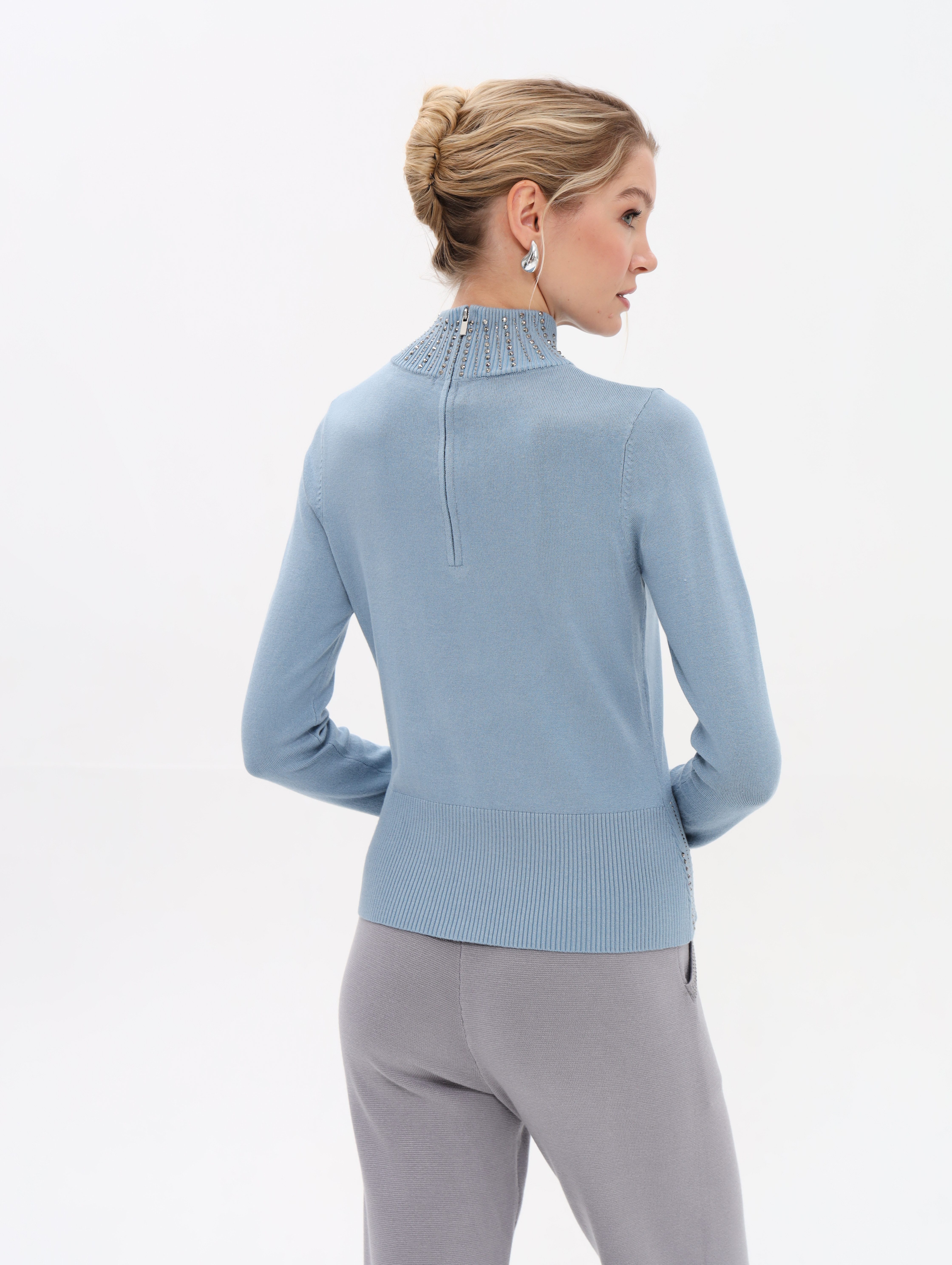 Passioni Rollkragenpullover mit Strass-Besatz