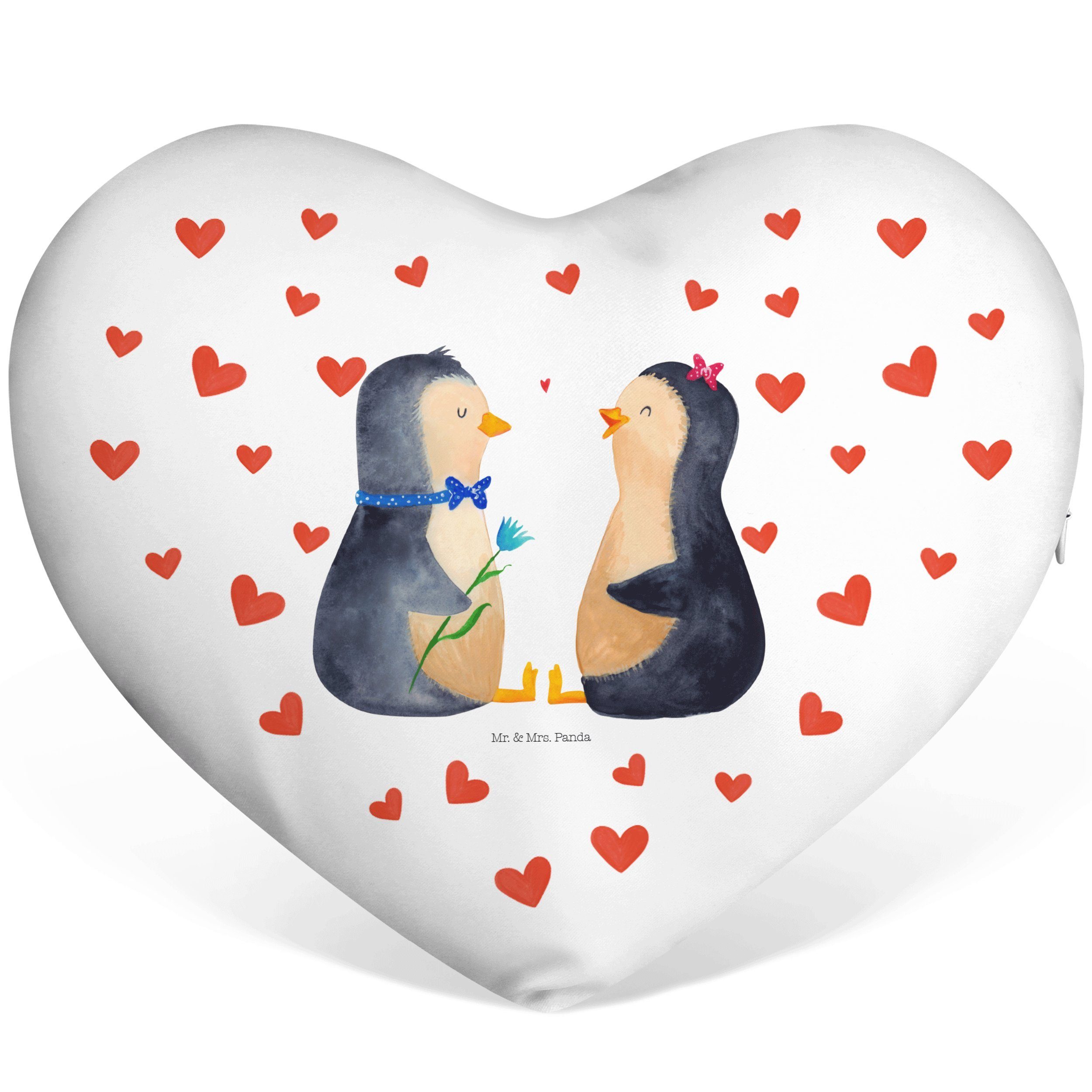 Mr. & Mrs. Panda Dekokissen Pinguin Pärchen - Weiß - Geschenk, Herzform, Herz, Kissen, Liebesgesc | Dekokissen