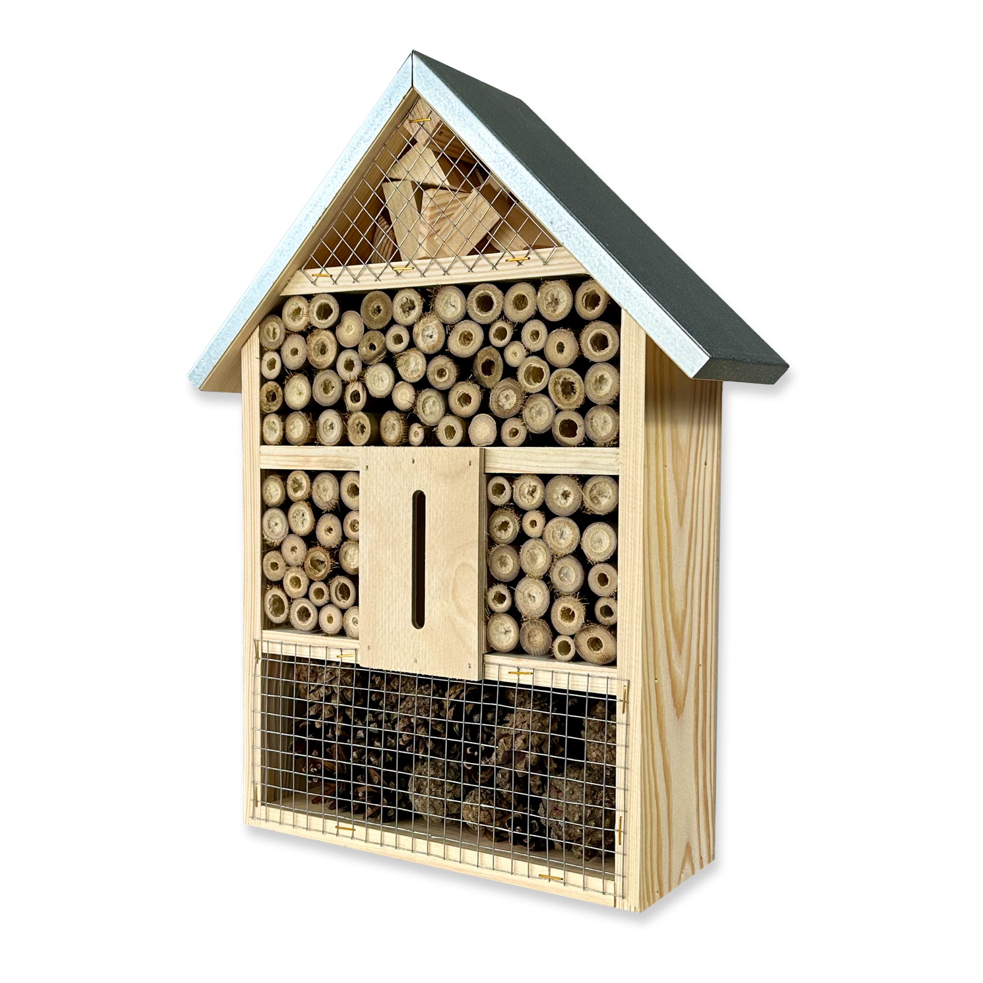 gartenetage Insektenhotel Natürliches Insektenhotel XL für Garten & Terrasse, Wetterfest, Metalldach und Bambus – Nistkasten für Wildbienen & Co