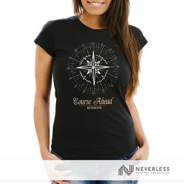 Neverless Print-Shirt Damen T-Shirt Kompass Windrose Navigator Segeln Slim Fit Neverless® mit Print