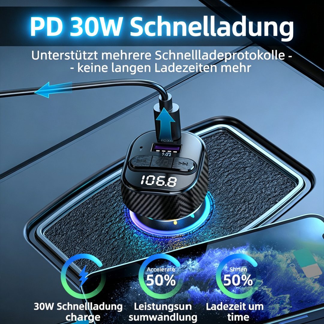 neue dawn Auto USB C Ladegerät KFZ Schnellladung FM Transmitter Bluetooth 5.3 KFZ-Netzteil (Handy Ladegerät, KFZ Bluetooth 5.3, 30W Schnellladung)