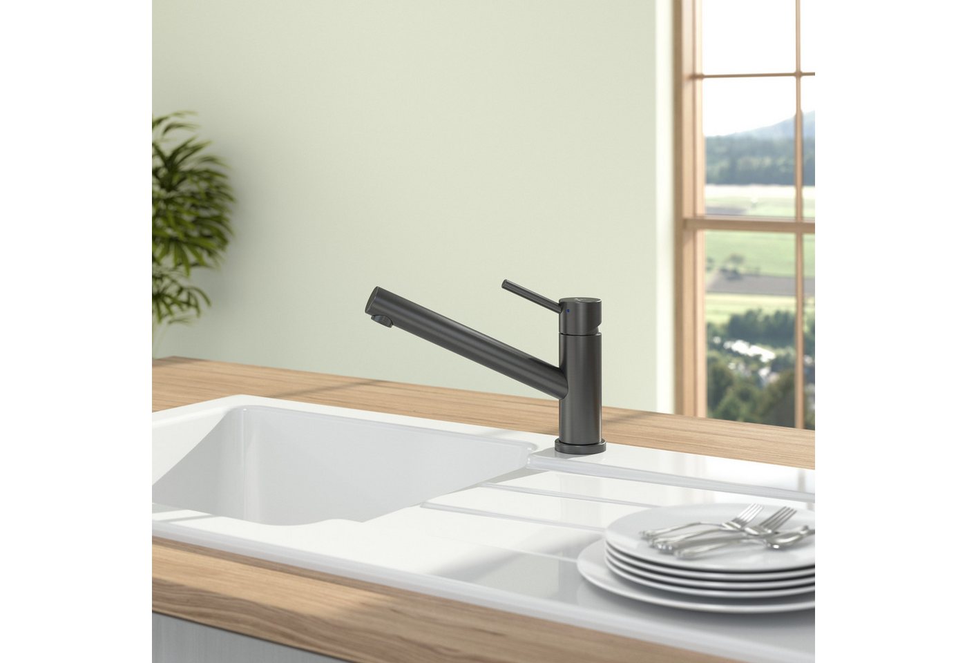 Thumbnail - Villeroy & Boch Küchenarmatur Armatur Wasserhahn Como Window 92570005 Edelstahl Anthracite Hochdruck