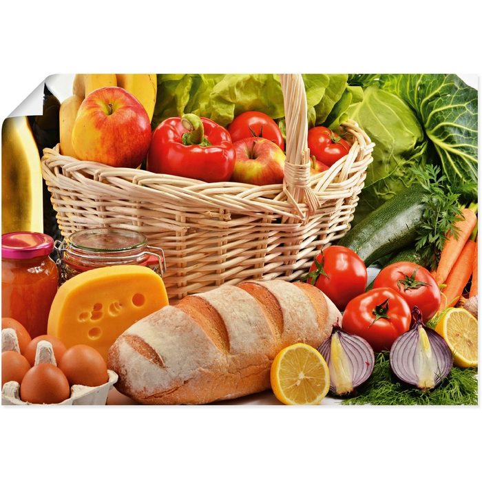 Artland Wandbild Gesund Leben - Obst und Gemüsekorb Lebensmittel (1 St) als Alubild Leinwandbild Wandaufkleber oder Poster in versch. Größen