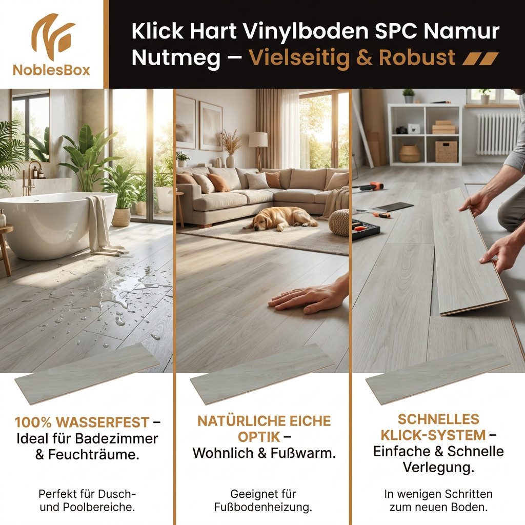 NoblesBox Designboden Klick Vinylboden SPC - Hartvinyl - 4+1mm Wasserfest - 1 mm Isolierung, Für Fußbodenheizung, Hochabriebfest & Klicksystem – Bild 4 von 5