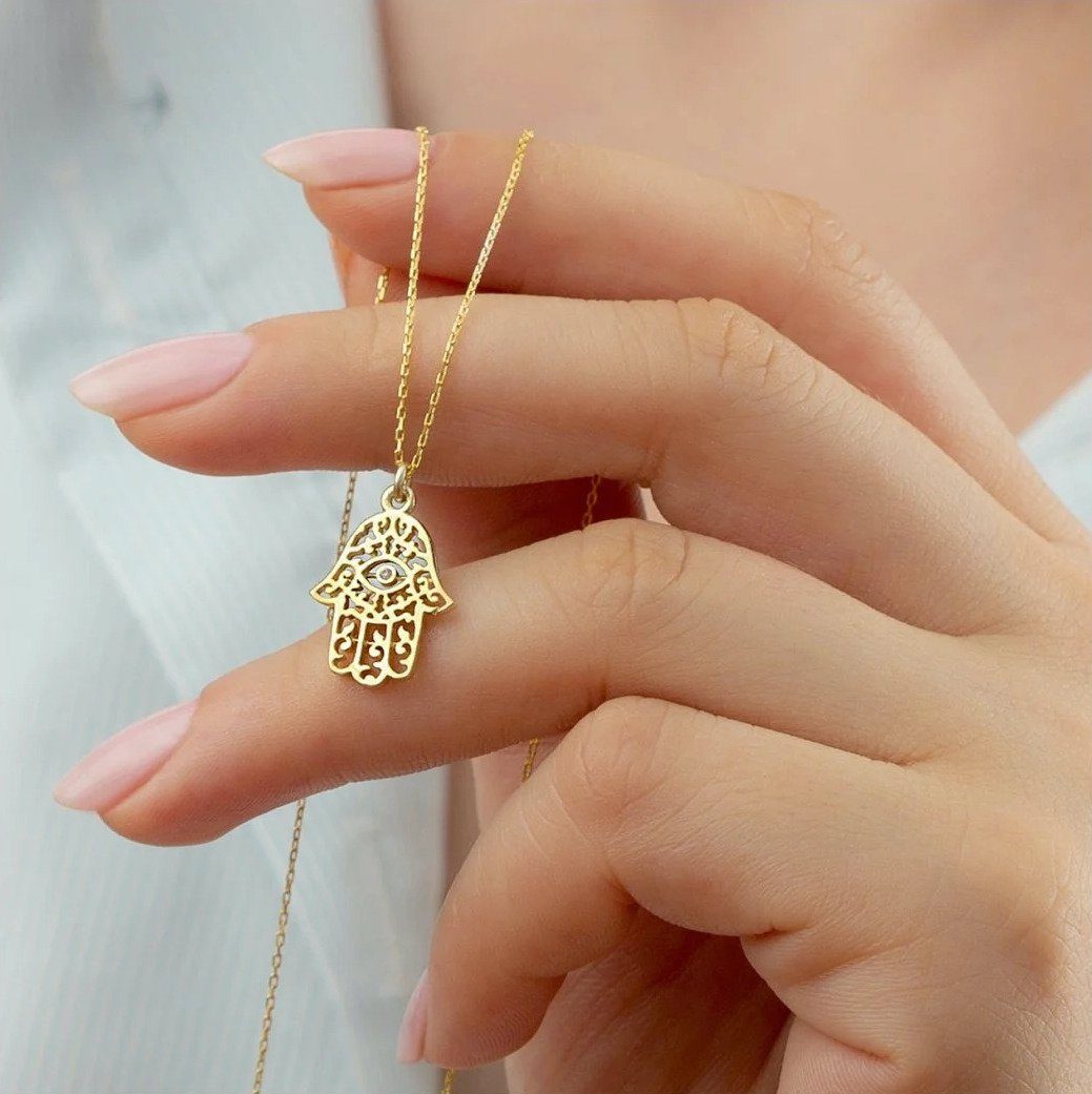 Hand vergoldet Hamsa 925 14k Silberkette BREYTENKAMP der Fatima Kette Silber Halskette