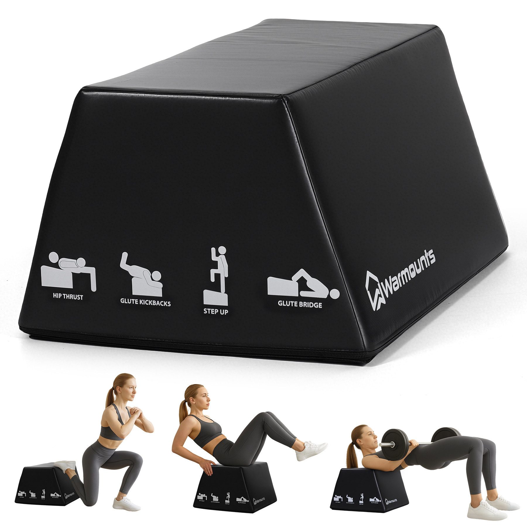 Warmounts Trainingsbank Multifunktionale Hüftstoßbox Hip Thrust Bank 317kg Belastbar, Glute Bridge Box Krafttraining Bauchtrainer Home Gym, Rutschfest