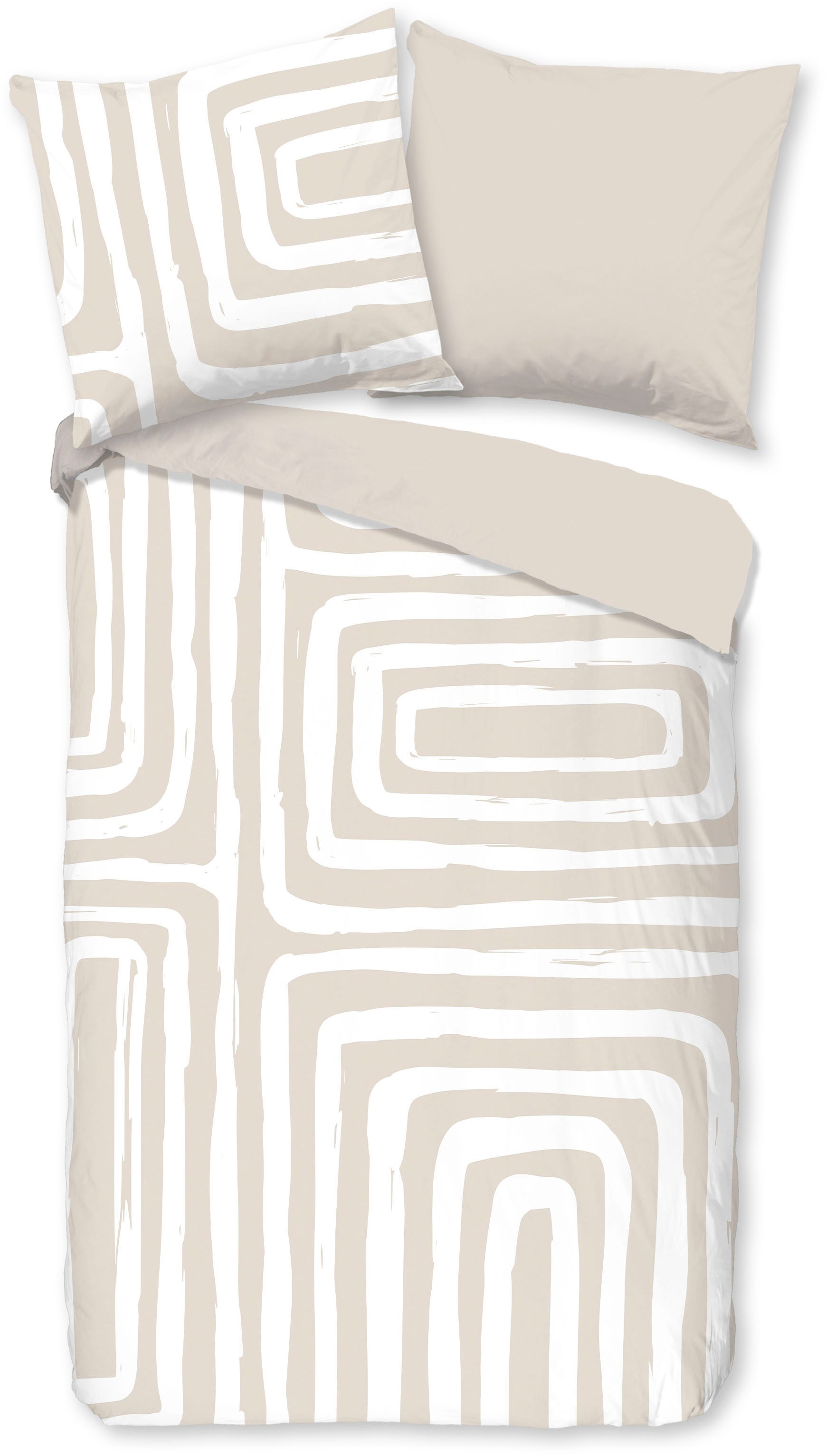good morning Wendebettwäsche Madeleine, Renforcé, 2 teilig, 100% Baumwolle, Renforcé, Reißverschluss, Wendeoptik, Modern, Sand – Bild 2 von 5