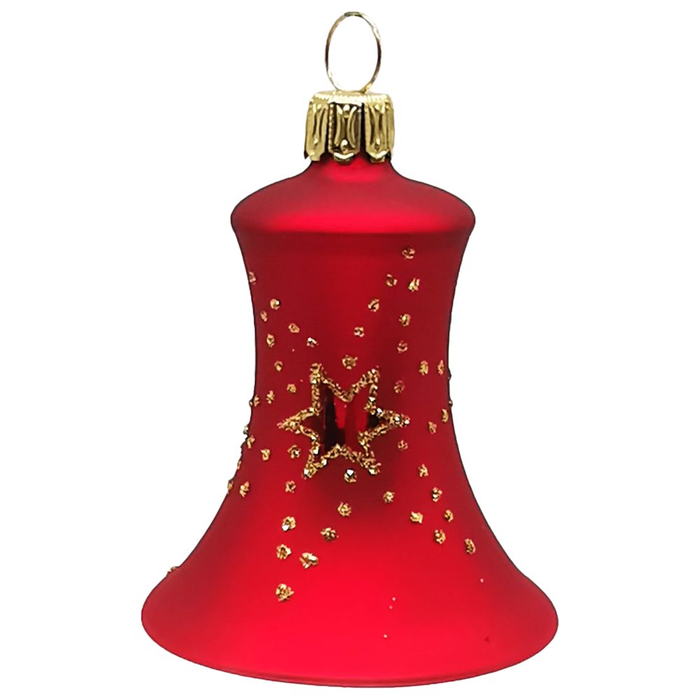 Schatzhauser Christbaumschmuck Glocke Sterndekor, Weihnachtsglocke 5,5 x 6cm rot matt (1-tlg), mundgeblasen, handbemalt