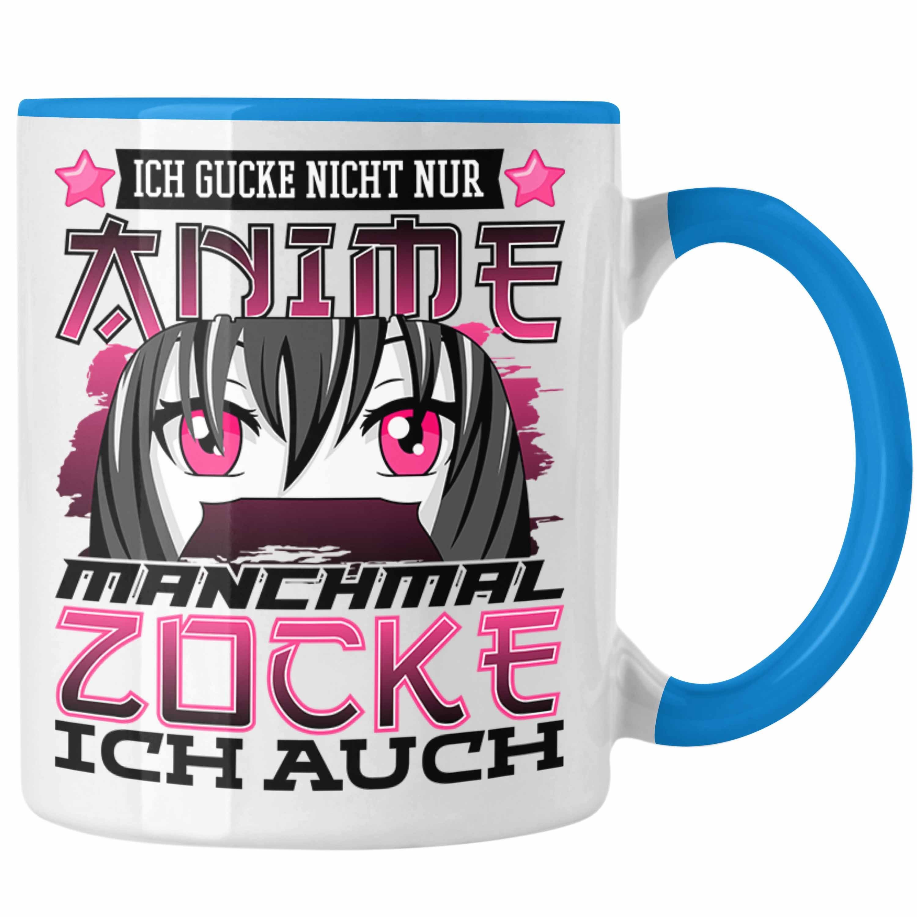 Trendation Tasse Anime und Zocken Tasse Geschenk Mädchen Anime-Fans Gamergirl Spruch Blau