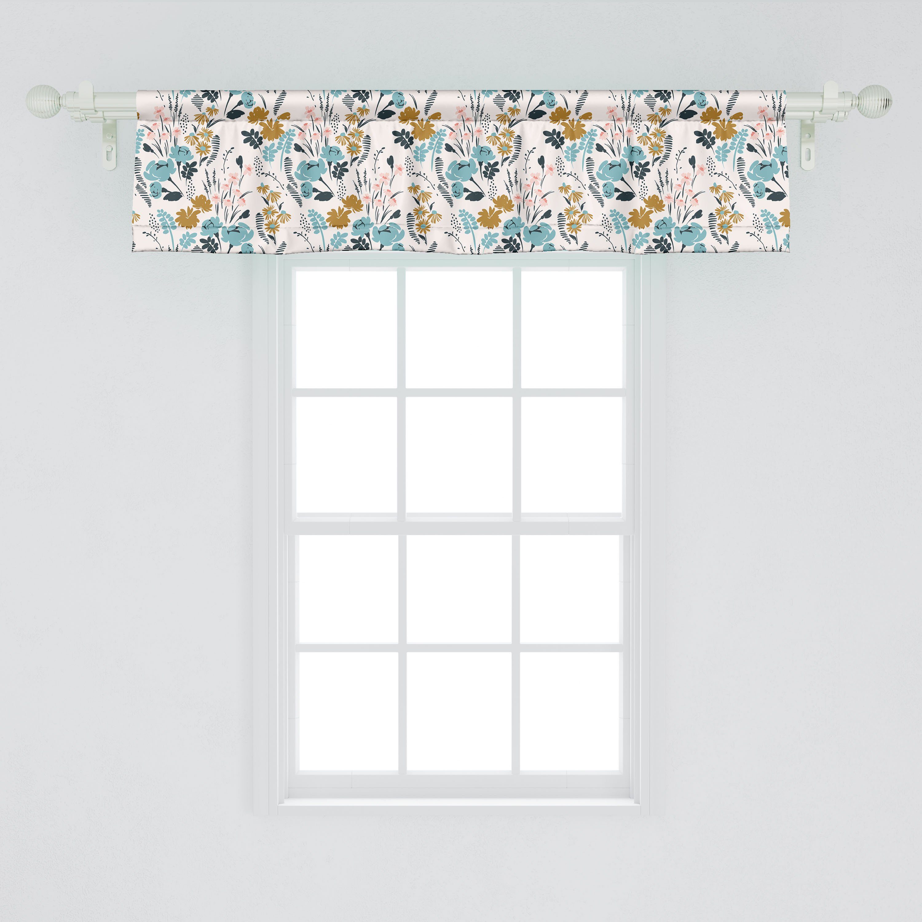 Scheibengardine Vorhang Volant für Küche mit blühend Dekor Stangentasche, Botanisch Abakuhaus, Natur Microfaser, Schlafzimmer