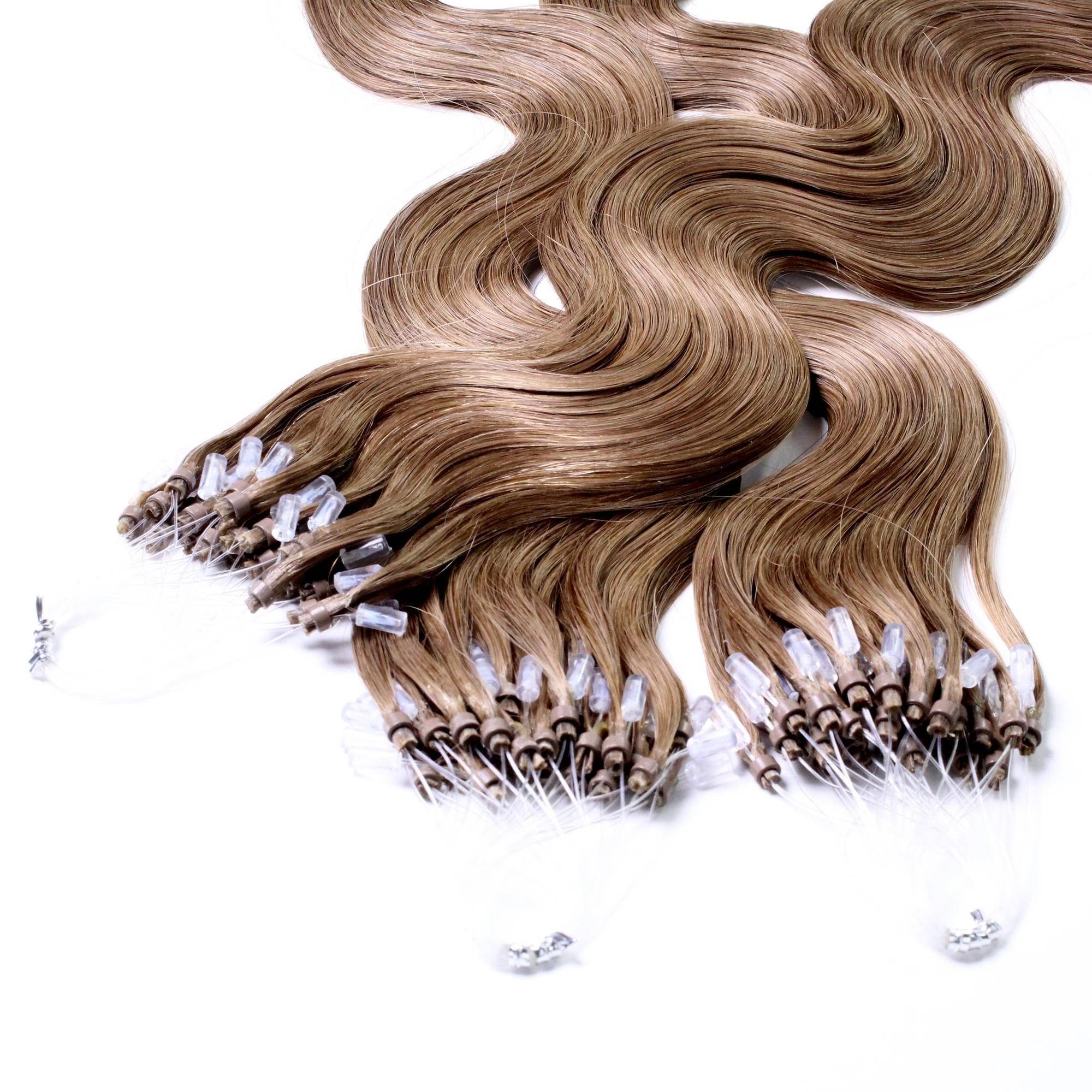 hair2heart Echthaar-Extension Microring Loops - gewellt #8/1 Hellblond Asch 0.5g 40cm