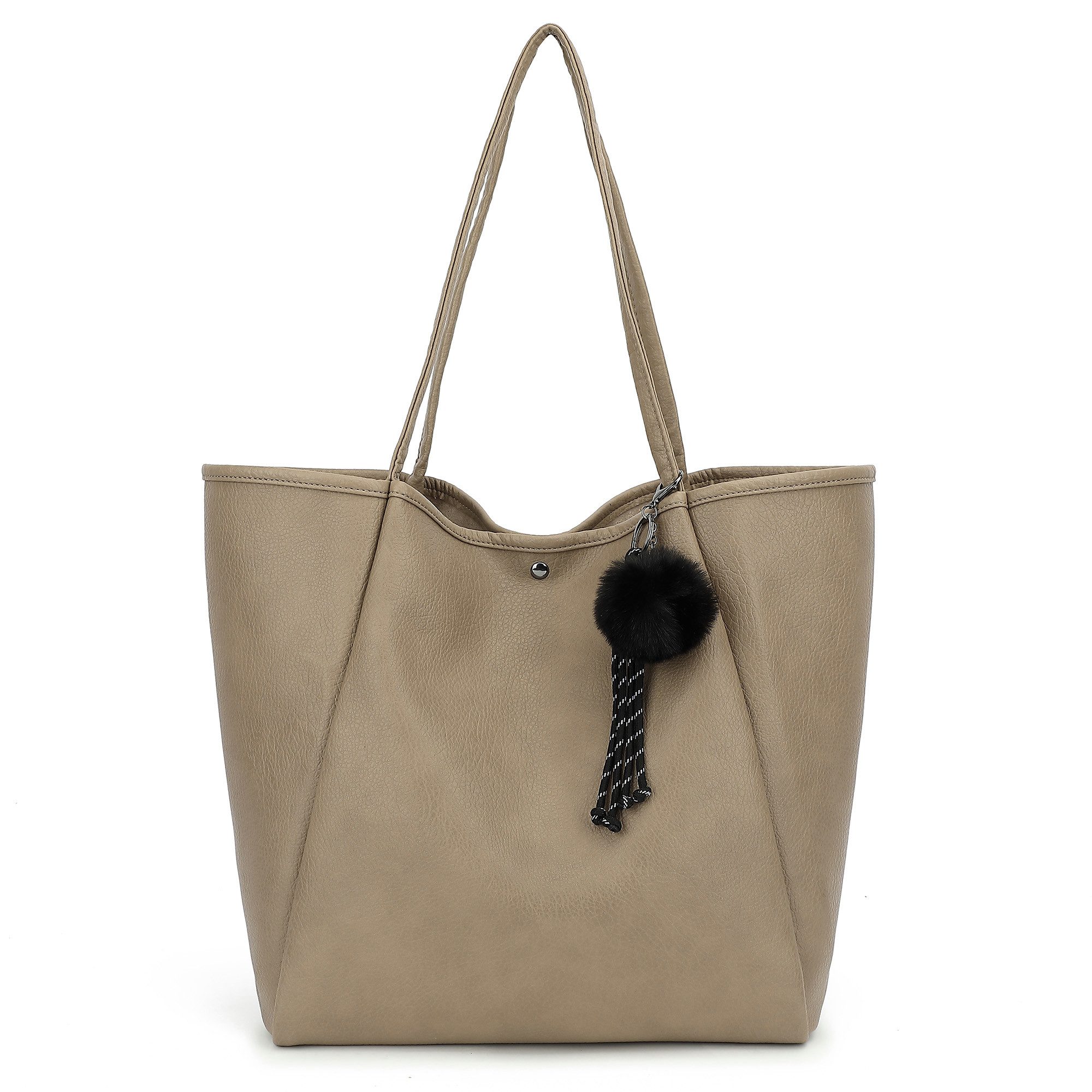 TAN.TOMI Schultertasche Damen Magnetverschluss Umhängetasche PU Leder Tote Shopper Bag, Mit Innentaschen und dekorative Anhänger für Arbeit, Schule, Einkauf