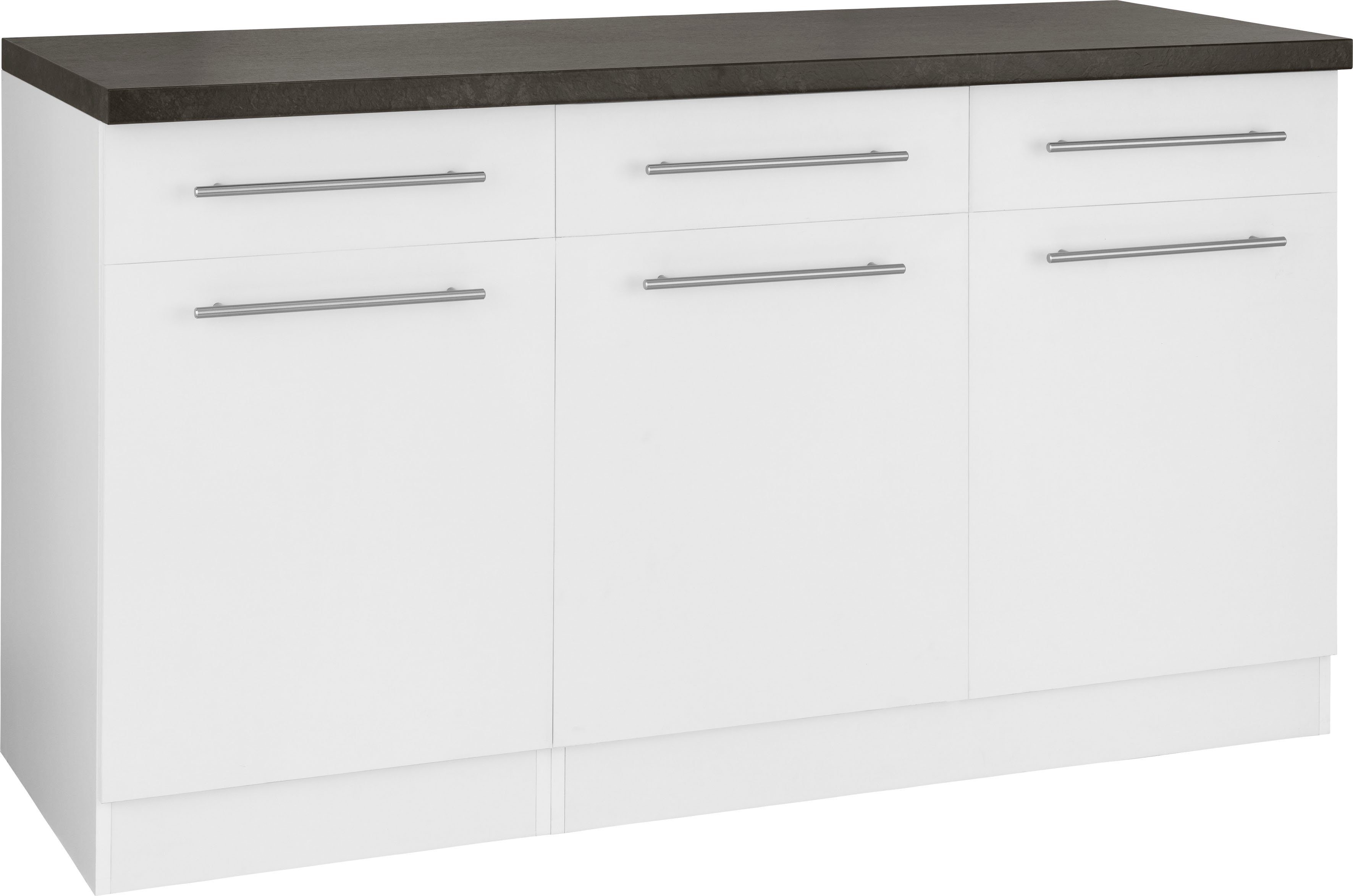 wiho Küchen Unterschrank Unna 150 cm breit weiß/granit schwarz | Weiß