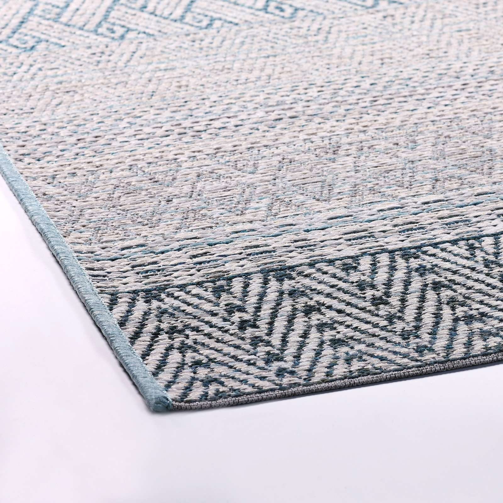TaraCarpet Teppich In & Outdoor Teppich Brandon 98003 Ethno, rechteckig, Höhe: 6 mm, sisal optik blau Wohnzimmer Terrasse Garten Balkon Küche 80x150 cm