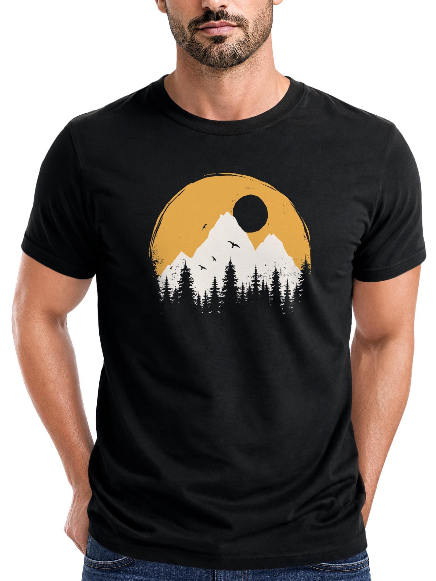 Neverless Neverless Print-Shirt Herren T-Shirt Outdoor Print Natural Badge Logo Wandern Fashion mit Print