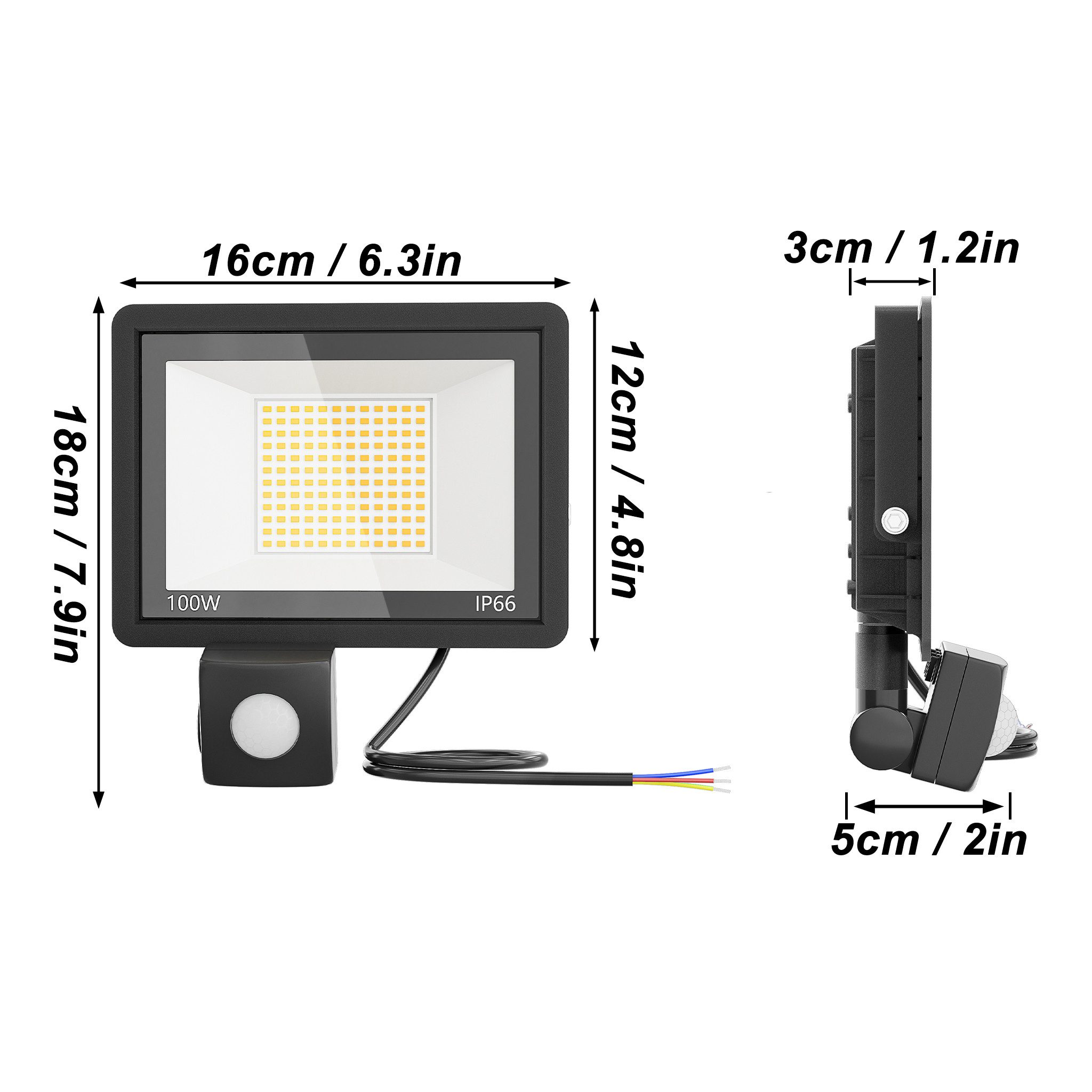 FIVMEN LED Flutlichtstrahler LED Strahler mit Bewegungsmelder 100W Superhell Scheinwerfer, Aussenlampe für Garten, Innenhöfe, Garage – Bild 2 von 5