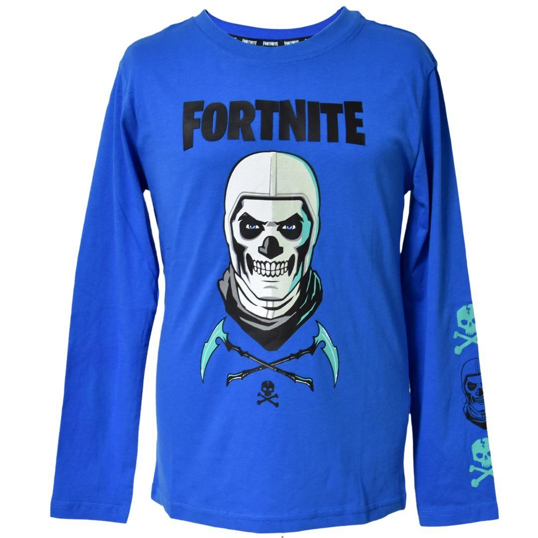 Fortnite Langarmshirt Skull Trooper Kinder Jungen Gamers Shirt aus  Baumwolle Größe 122 cm-152 cm