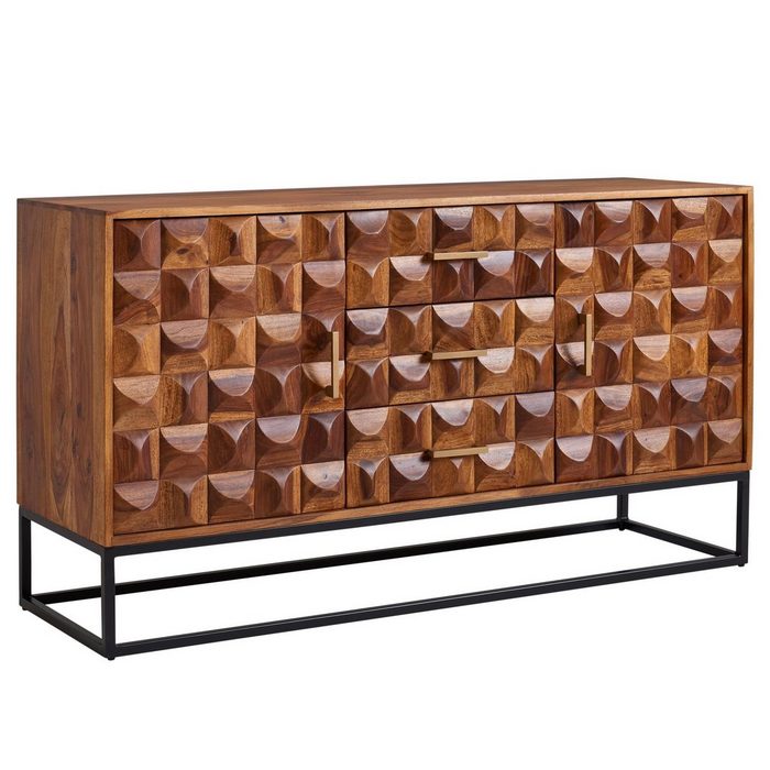 Wohnling Sideboard WL6.545 (145x81x45 cm Sheesham Massivholz / Metall Anrichte) Kommode mit zwei Türen Kommodenschrank Holz