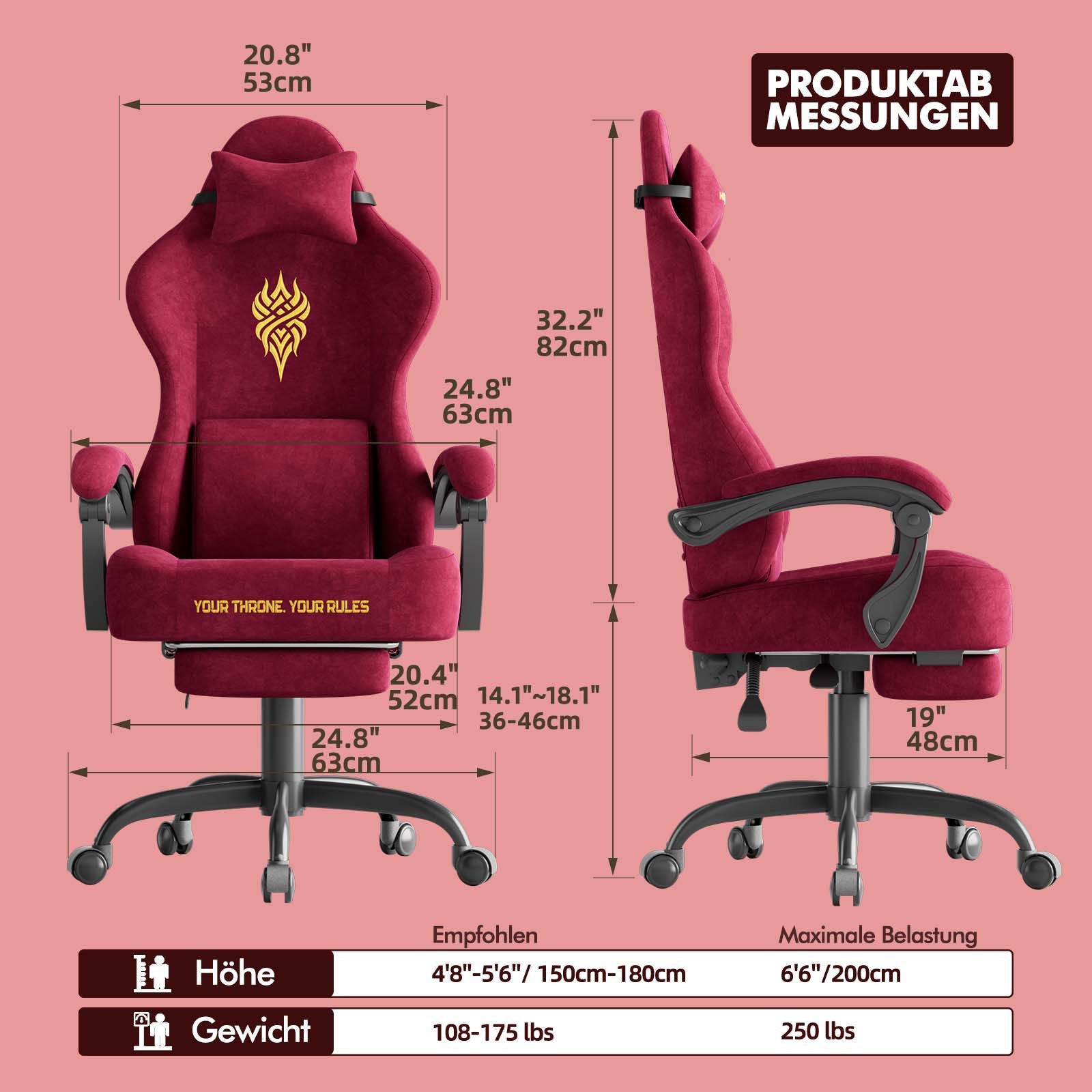Ferghana Gaming-Stuhl Gaming-Stuhl: Kopfstütze, Lendenkissen, Armlehnen, Fußstütze (Packung), Ergonomischer PC-Stuhl,Rückenlehne 90°-125° – Bild 2 von 5