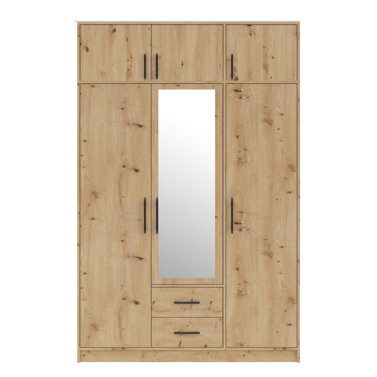 Marmex Möbel Garderobenschrank SMART 2+Spiegel/N Kleiderschrank Spiegelschrank 150 x 230 x 56 (2-St) Drehtürenschrank, Kleiderstange, Spiegel, 2 Schubladen, Schrankaufsatz