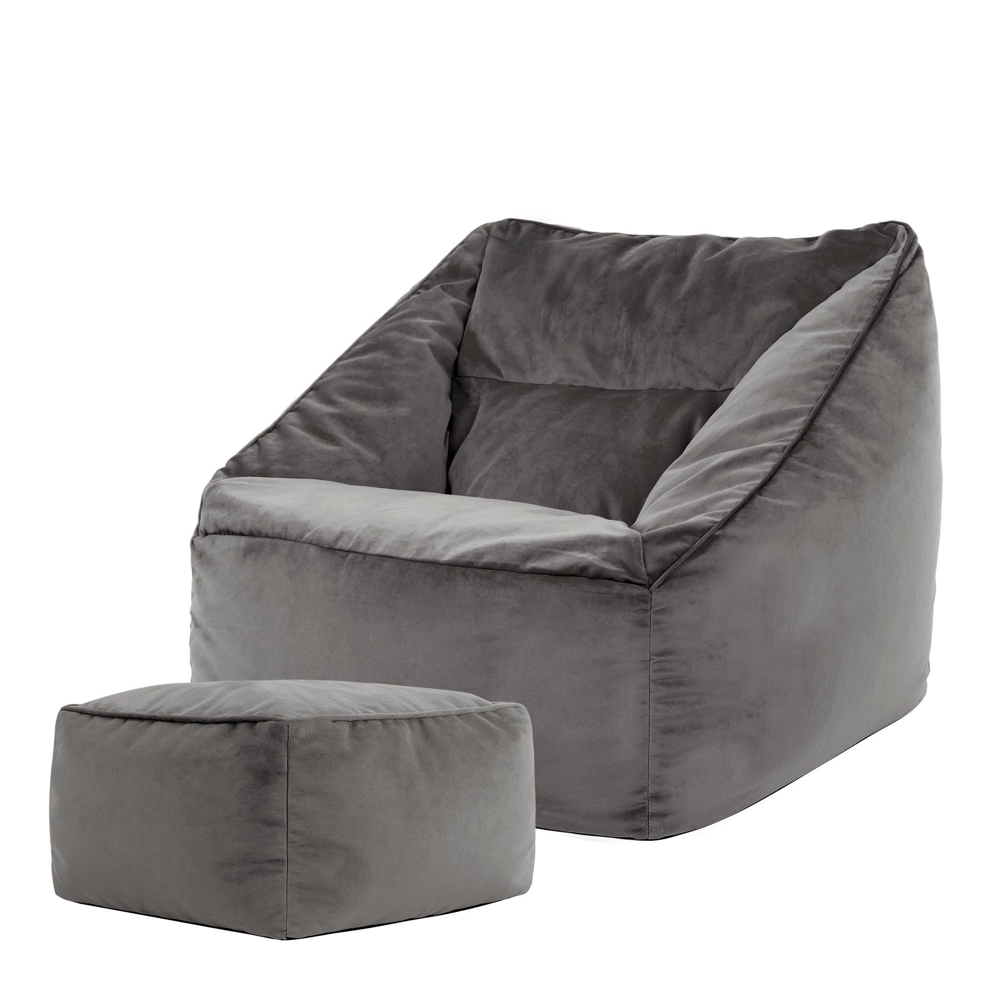 grau Sitzsack Sessel aus mit Sitzpouf icon „Natalia“ Plüschsamt Sitzsack Riesen