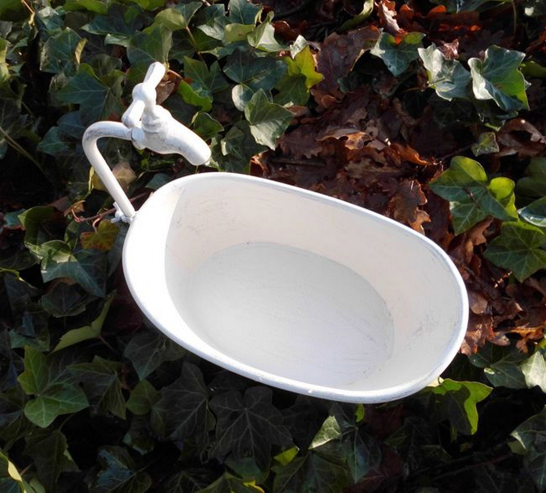 Deko-Impression Pflanzschale Wanne mit Deko-Wasserhahn Blumentopf Pflanzschale weiß 31 cm (1 St)