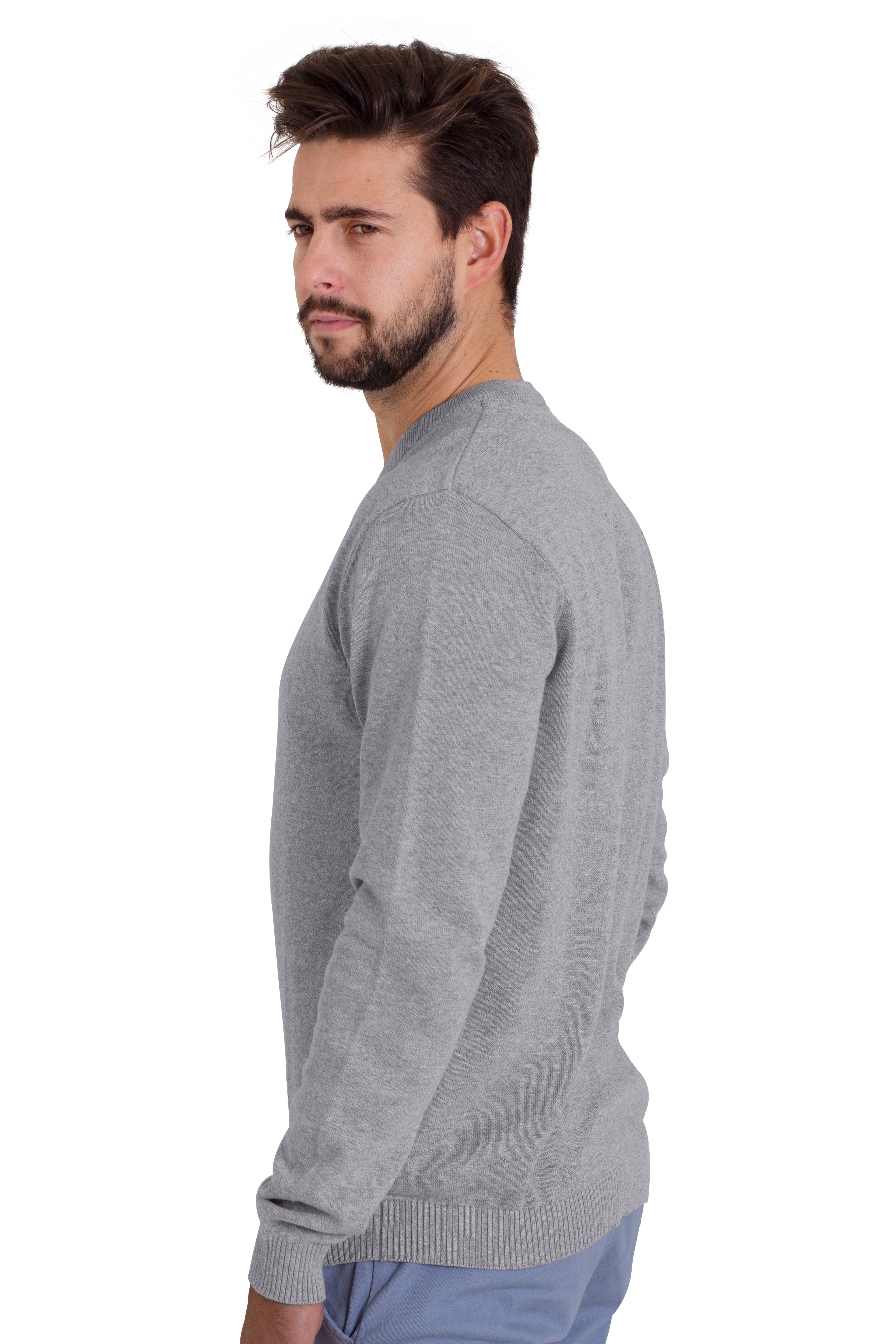 Jumper Baumwolle Rundhalspullover Herren Pullover Rundhalspullover BlauerHafen Grau Langarm Sweater