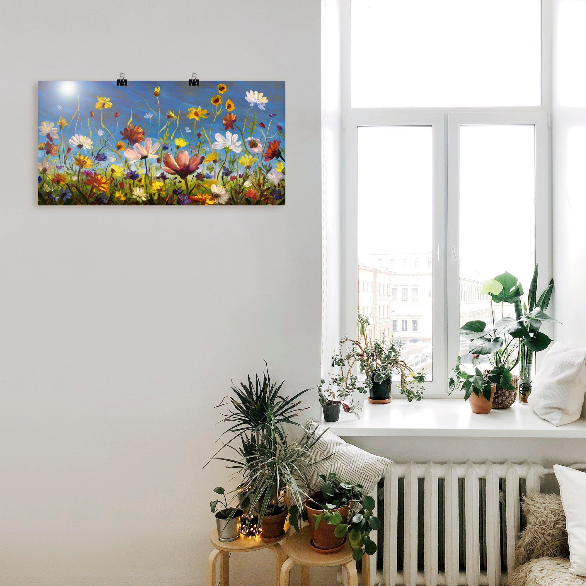 Poster (1 in blauer Alubild, oder Blumenwiese Leinwandbild, Wildblumenwiese Wandbild versch. Größen Himmel, Artland Wandaufkleber St), als