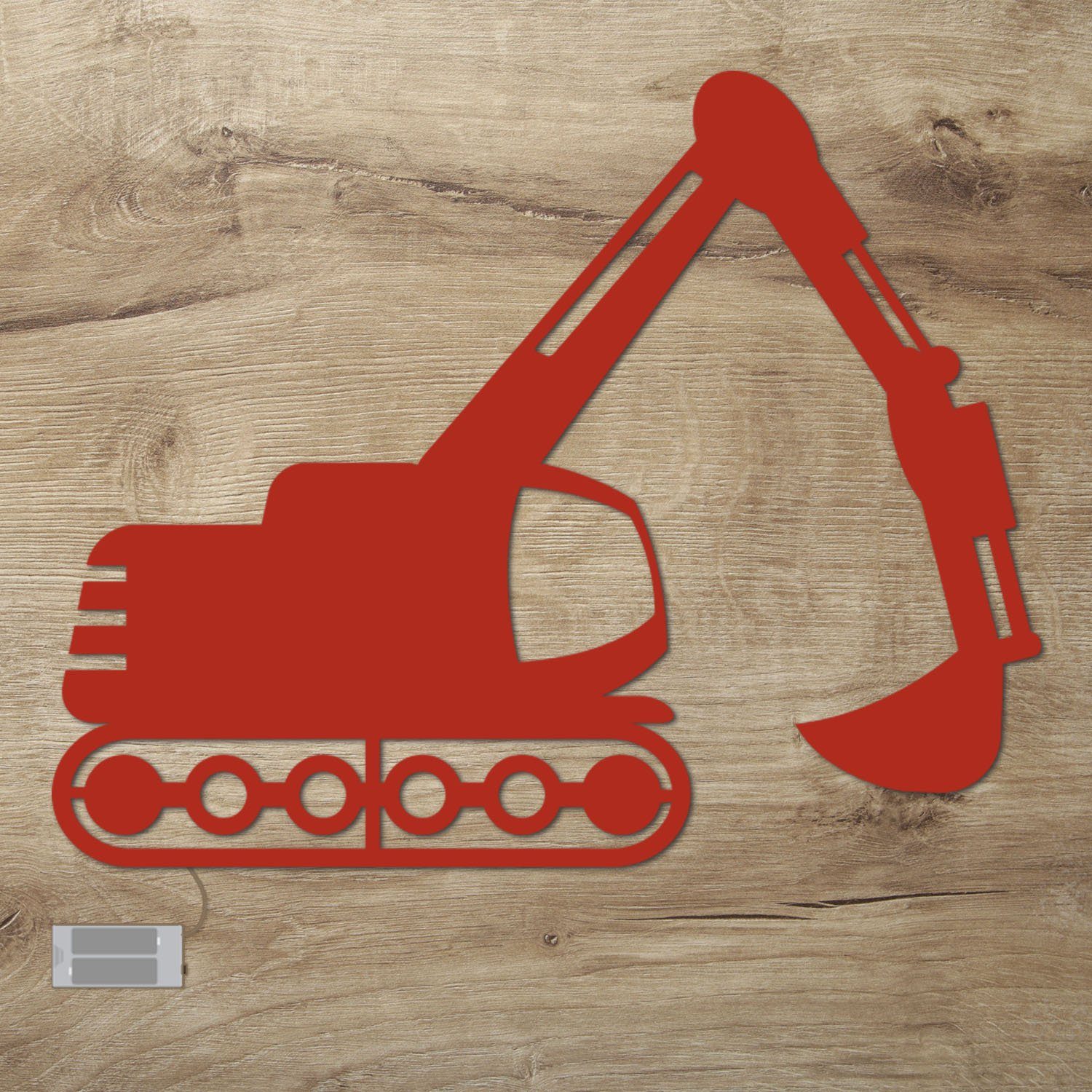 Namofactur LED Nachtlicht Nachtlicht Bagger Wandlampe Holz Wand Deko Lampe Kinderzimmer, Ohne Zugschalter/Stern, LED fest integriert, Warmweiß