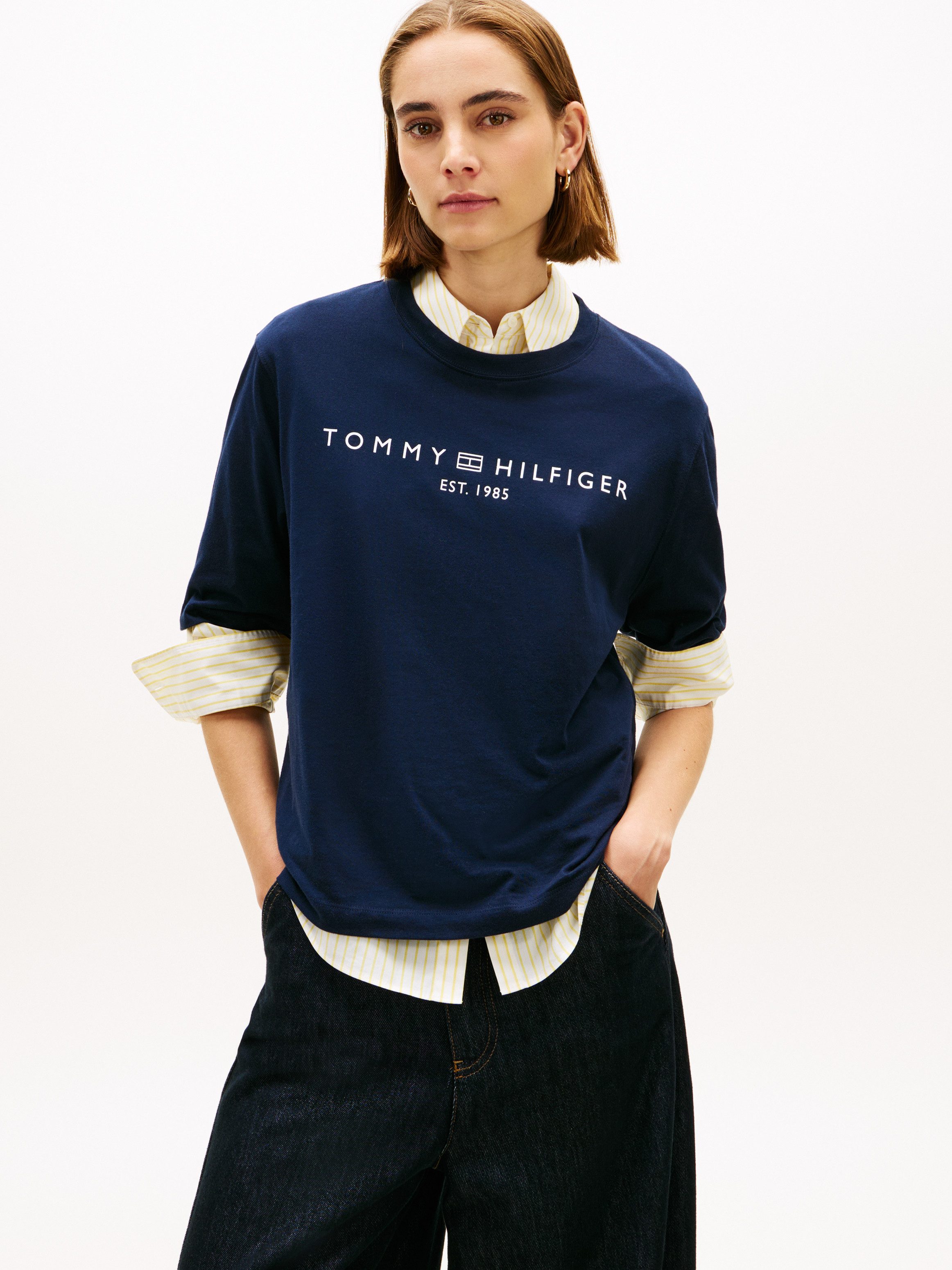 Tommy Hilfiger Langarmshirt CORP LOGO TRAPEZE C-NK TEE günstig online kaufen