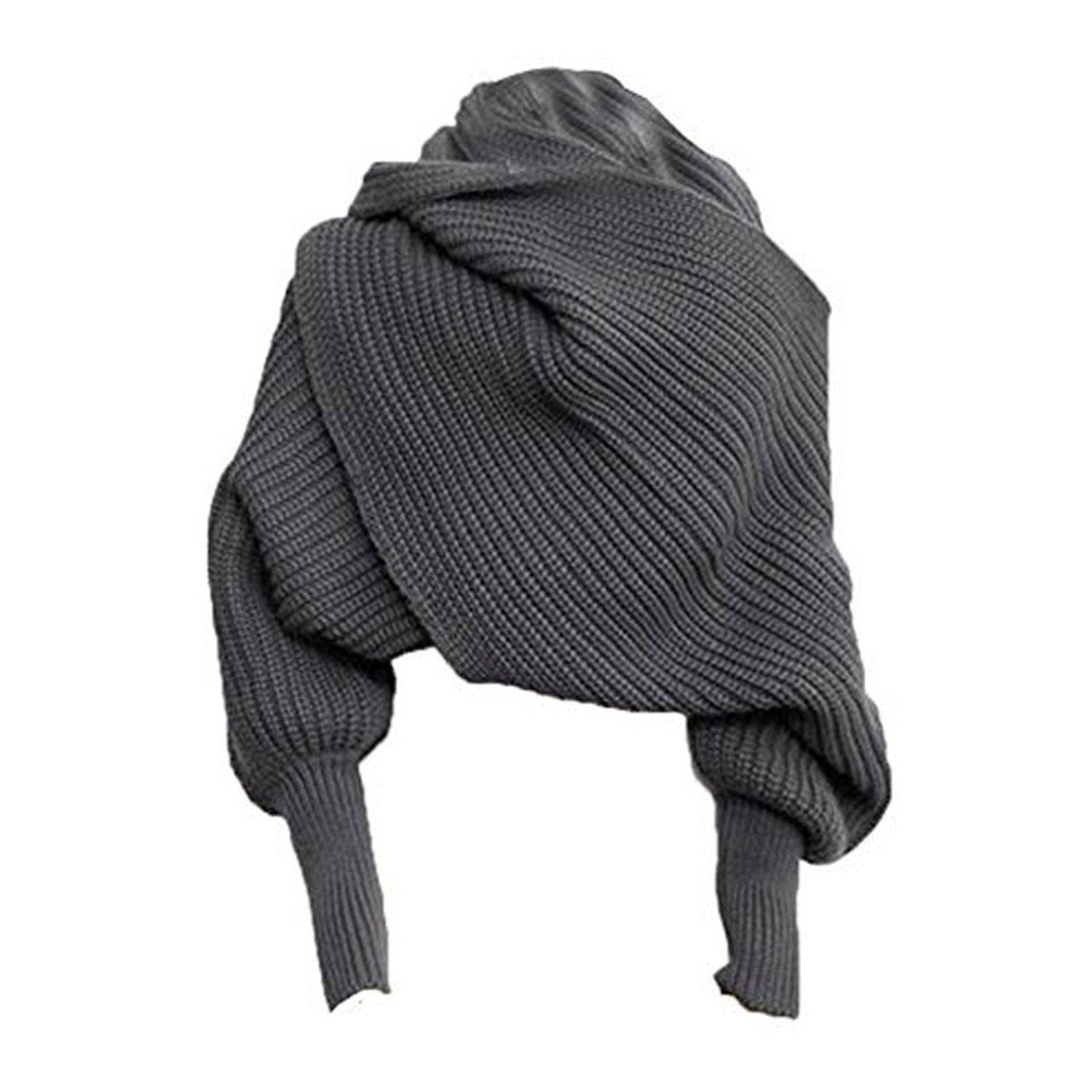 AUKUU Halstuch Halstuch Stilvoller warmer Strickschal mit einfarbigen Ärmeln, (1-St) dunkelgrau