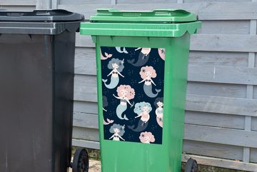 MuchoWow Wandsticker Muster - Meerjungfrau - Sterne (1 St), Mülleimer-aufkleber, Mülltonne, Sticker, Container, Abfalbehälter