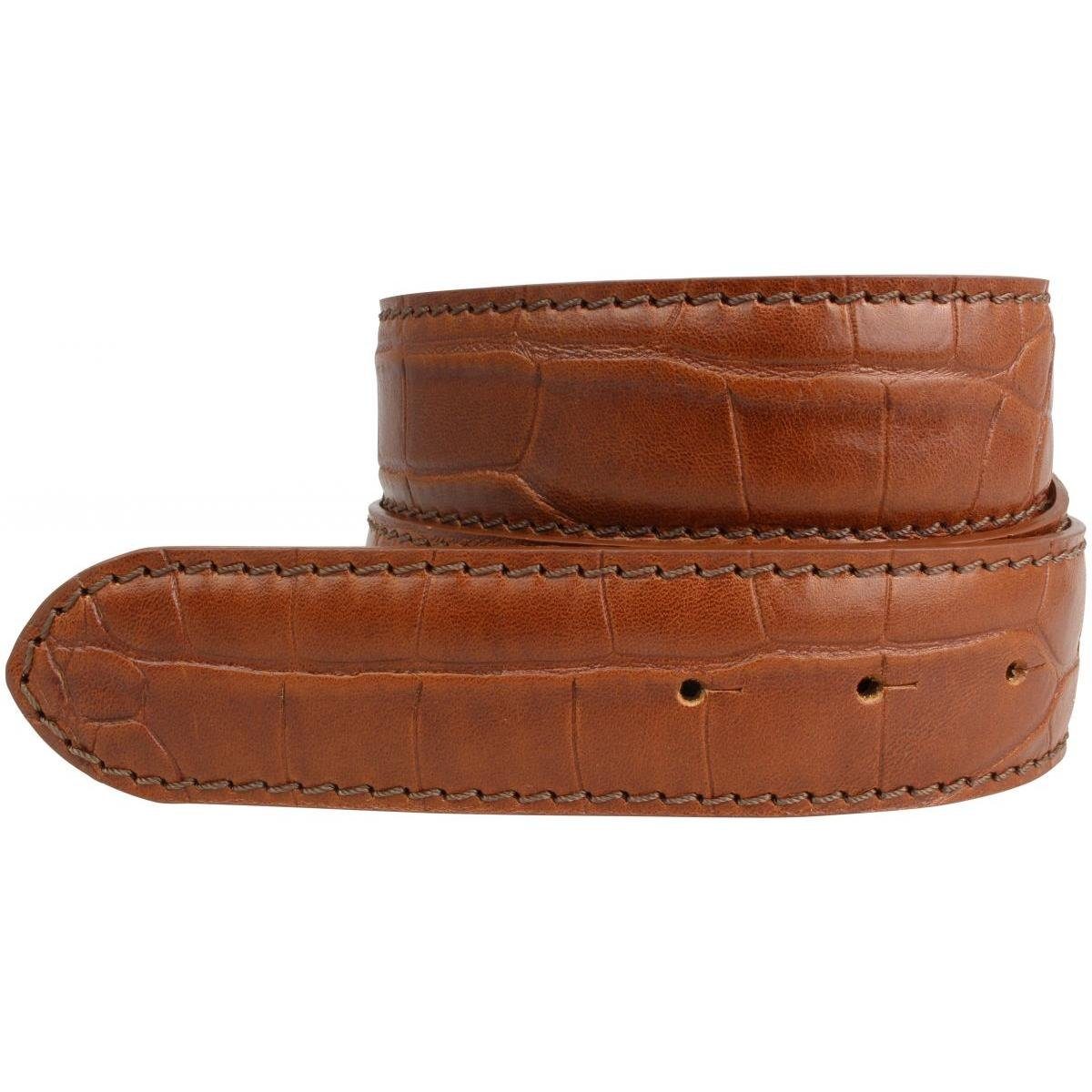 BELTINGER Ledergürtel Gürtel mit Krokoprägung ohne Schnalle 4 cm - Leder-Gürtel für Damen He Tabac