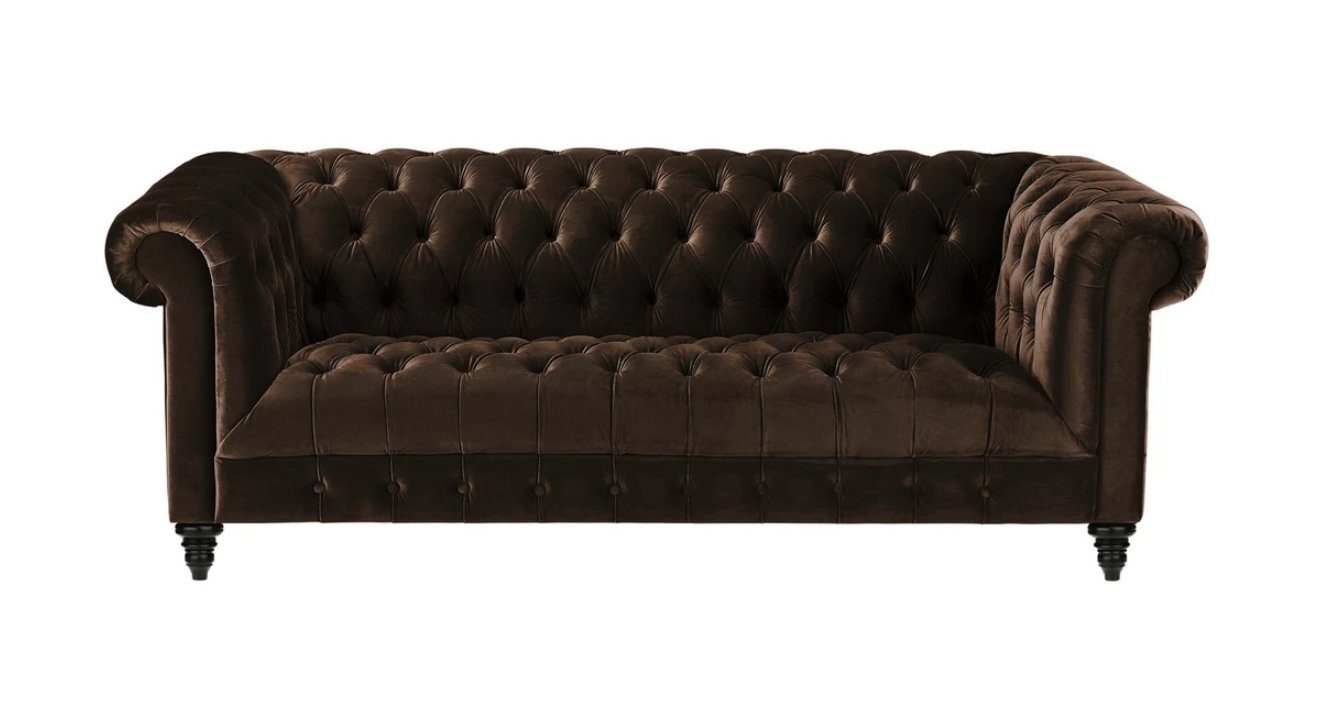mit Möbel Chesterfield Braune Luxus Chesterfield-Sofa, Samt Dreisitzer Couch Polster JVmoebel Sofa Knöpfen