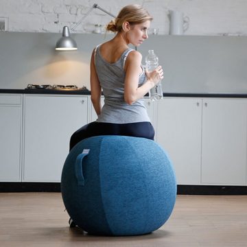VLUV Sitzball BOL STOV Stoff-Sitzball, ergonomisches Sitzmöbel für Büro und Zuhause, Farbe: Petrol (blau-grün), Ø 60cm - 65cm, hochwertiger Möbelbezugsstoff, robust und formstabil, mit Tragegriff