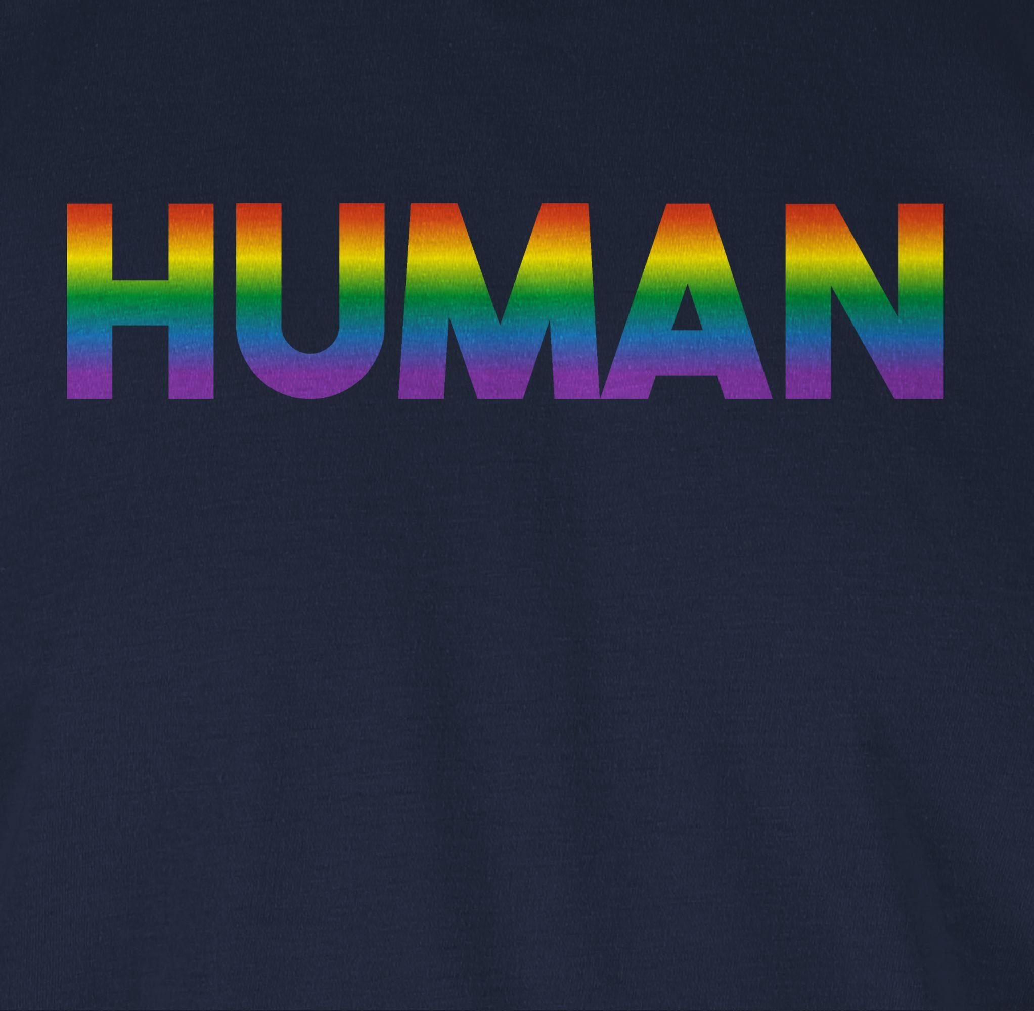 Shirtracer T-Shirt Human - Regenbogen - Navy Schriftzug 02 Blau LGBT Kleidung