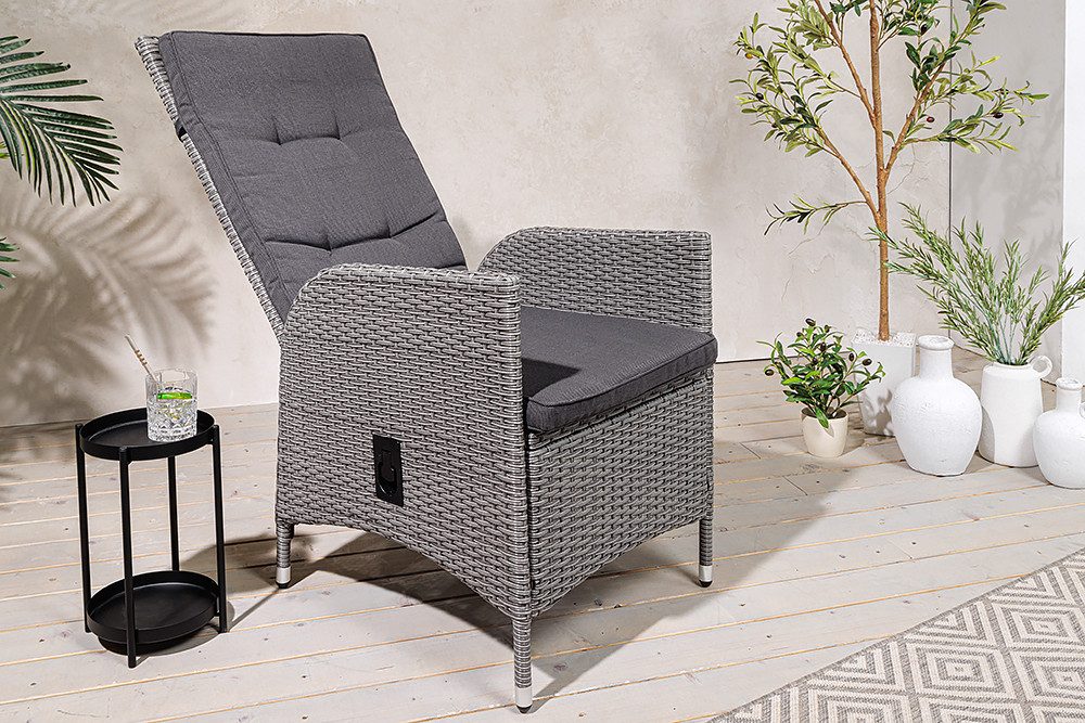 riess-ambiente Gartenstuhl SYLT grau (Einzelartikel, 1 St), Outdoor · Polyrattan · mit Armlehne · Balkon · verstellbar · Design