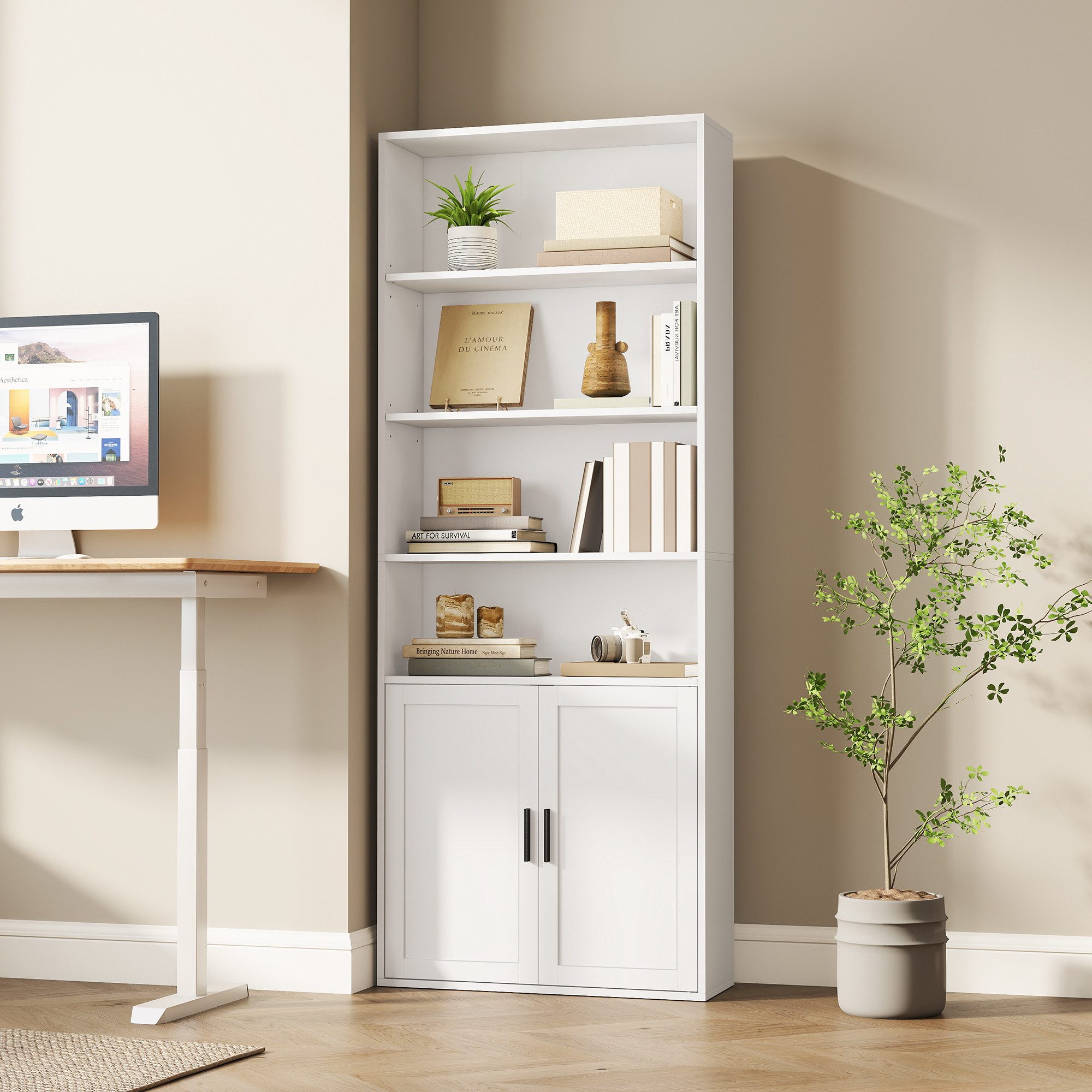 VASAGLE Bücherregal, 6-stöckiges hohes Regal, Standregal mit Tür und offene günstig online kaufen