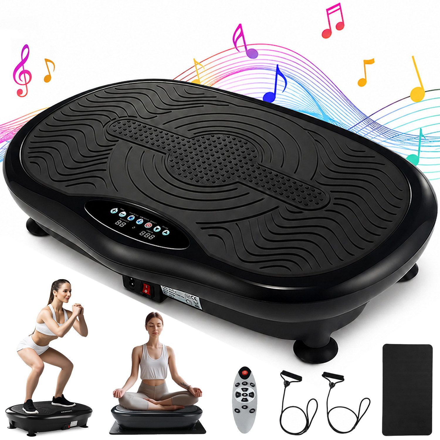 kehot Vibrationsplatte Vibrationsplatte für Ganzkörpertraining mit Bluetooth-Musik, Yogamatte, 200 W, 120 Intensitätsstufen, Vibrationstrainer mit Timer,Fernbedienung,Trainingsbänder,LCD-Display