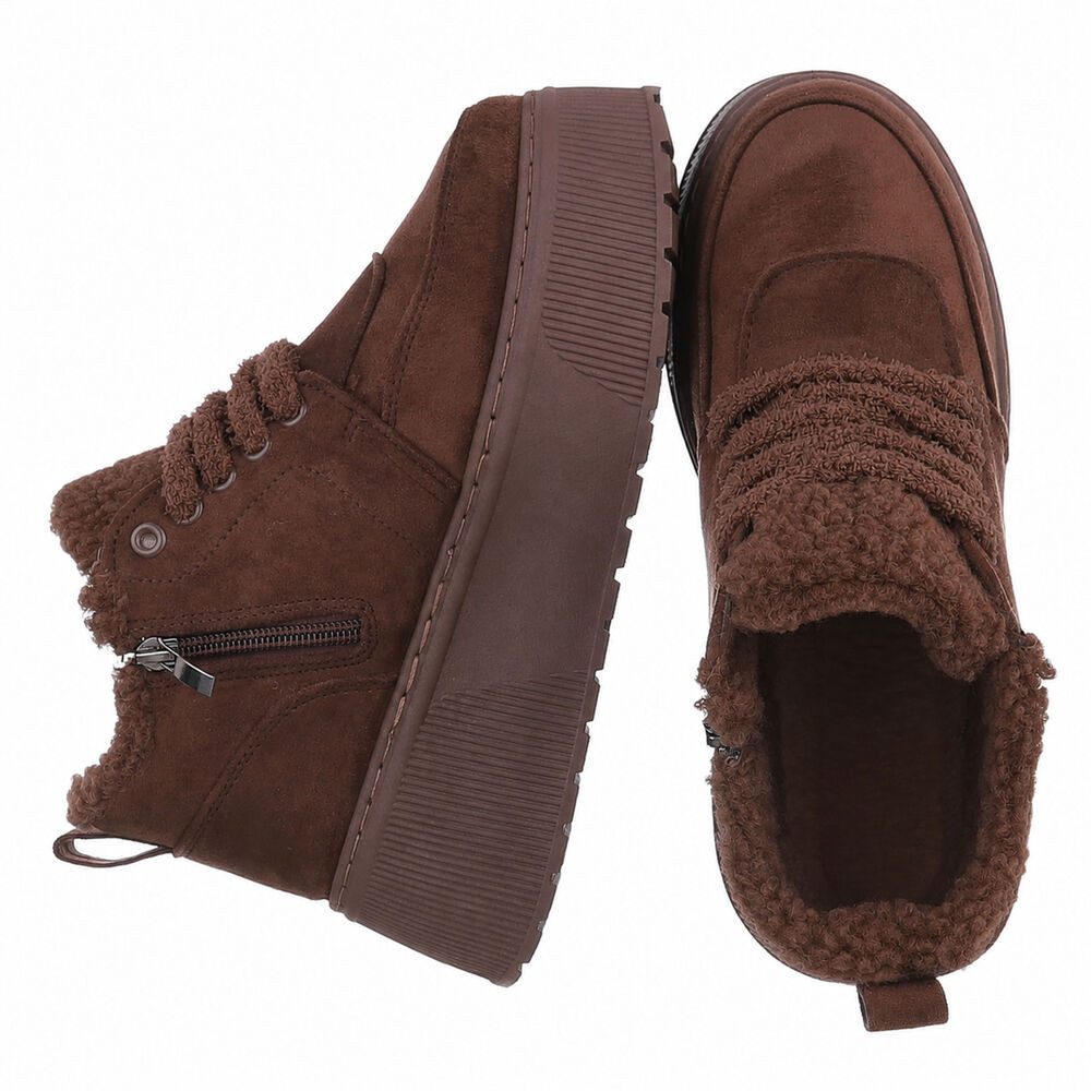 Ital-Design Modische Sneaker mit kuscheliger Fütterung für Damen Snowboots (90458032) Keilabsatz/Wedge Stiefeletten in Braun