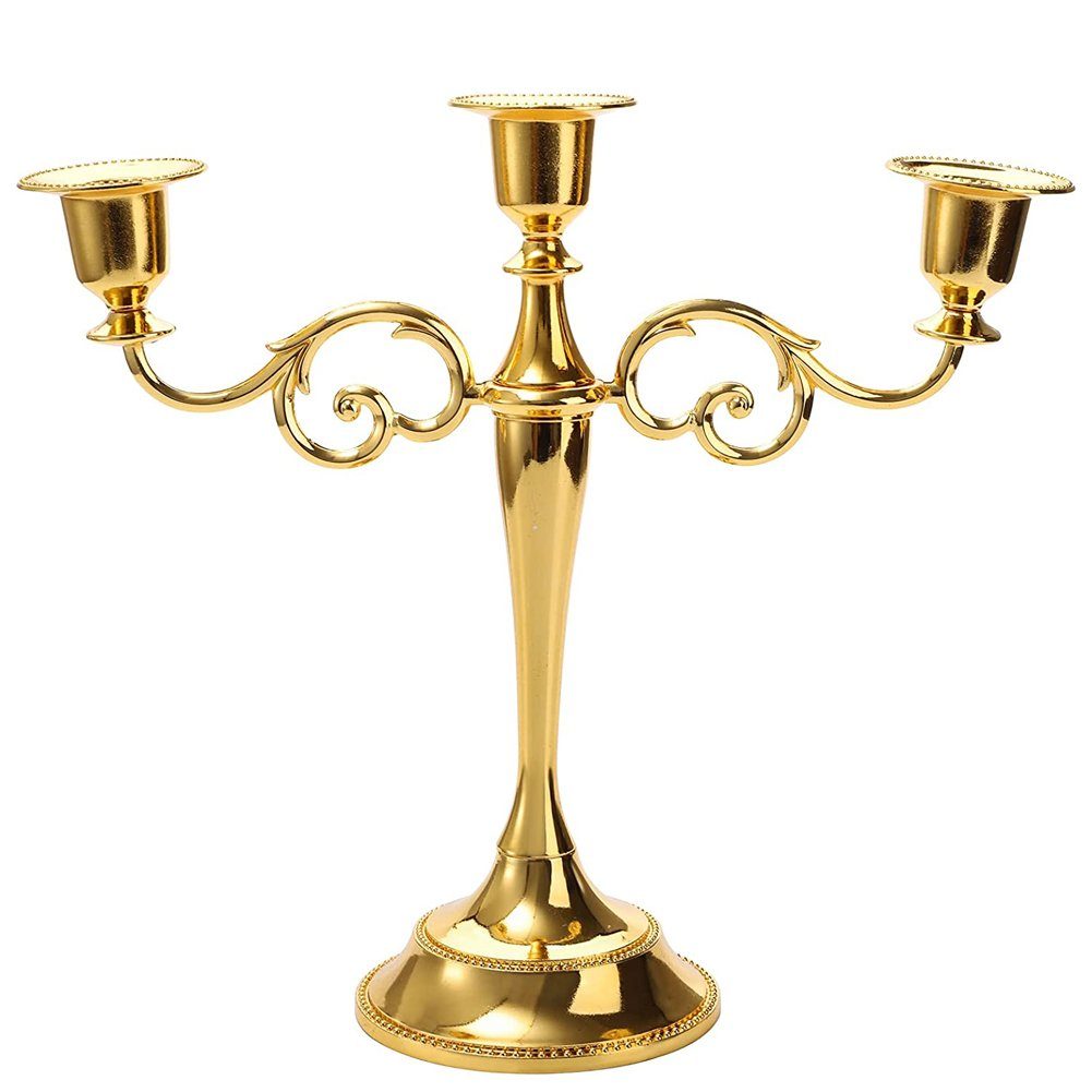SCRTD Kerzenhalter 3-Arm-Kerzenhalter, Vintage-Kerzenhalter, Metall-Kerzenhalter, Erntedank, Wohnzimmer,Heimdekoration Gold