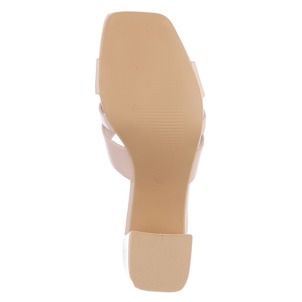 Ital-Design Damen Sandale mit Blockabsatz und Schmuckdetail Pantolette (91970794) Blockabsatz Sandalen & Sandaletten in Beige